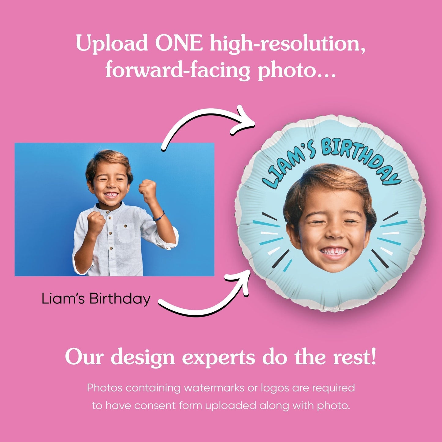 Custom Face Balloon - Blue Birthday - Double Sided - 1 Ct