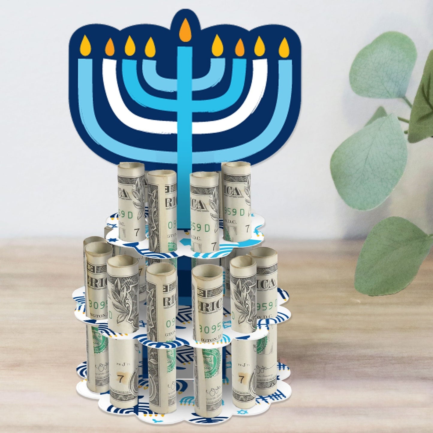 Hanukkah Menorah - DIY Chanukah Holiday Party Money Holder Gift - Cash Cake