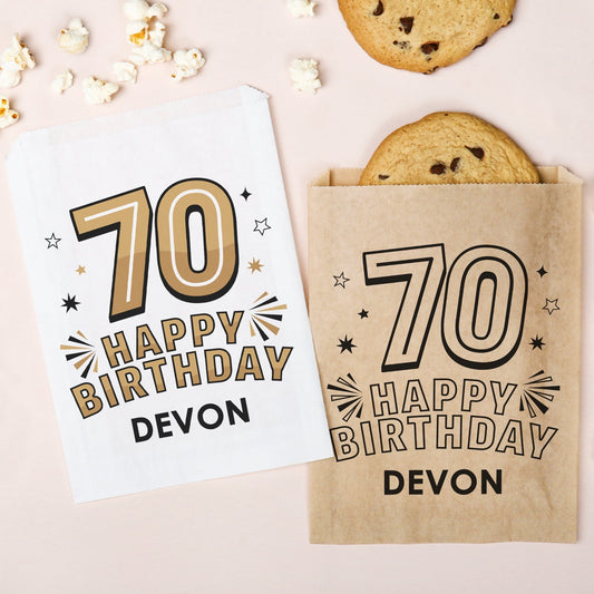 Custom Text Paper Treat Bags - 70th Birthday