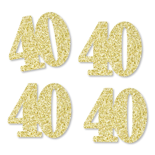 Gold Glitter 40 - No-Mess Real Gold Glitter Cut-Out Numbers - 40th Birthday Party Confetti - Set of 24