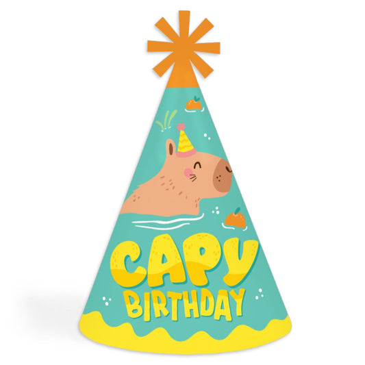 Capy Birthday - Cone Happy Birthday Party Hats for Kids and Adults - Set of 8 (Standard Size)