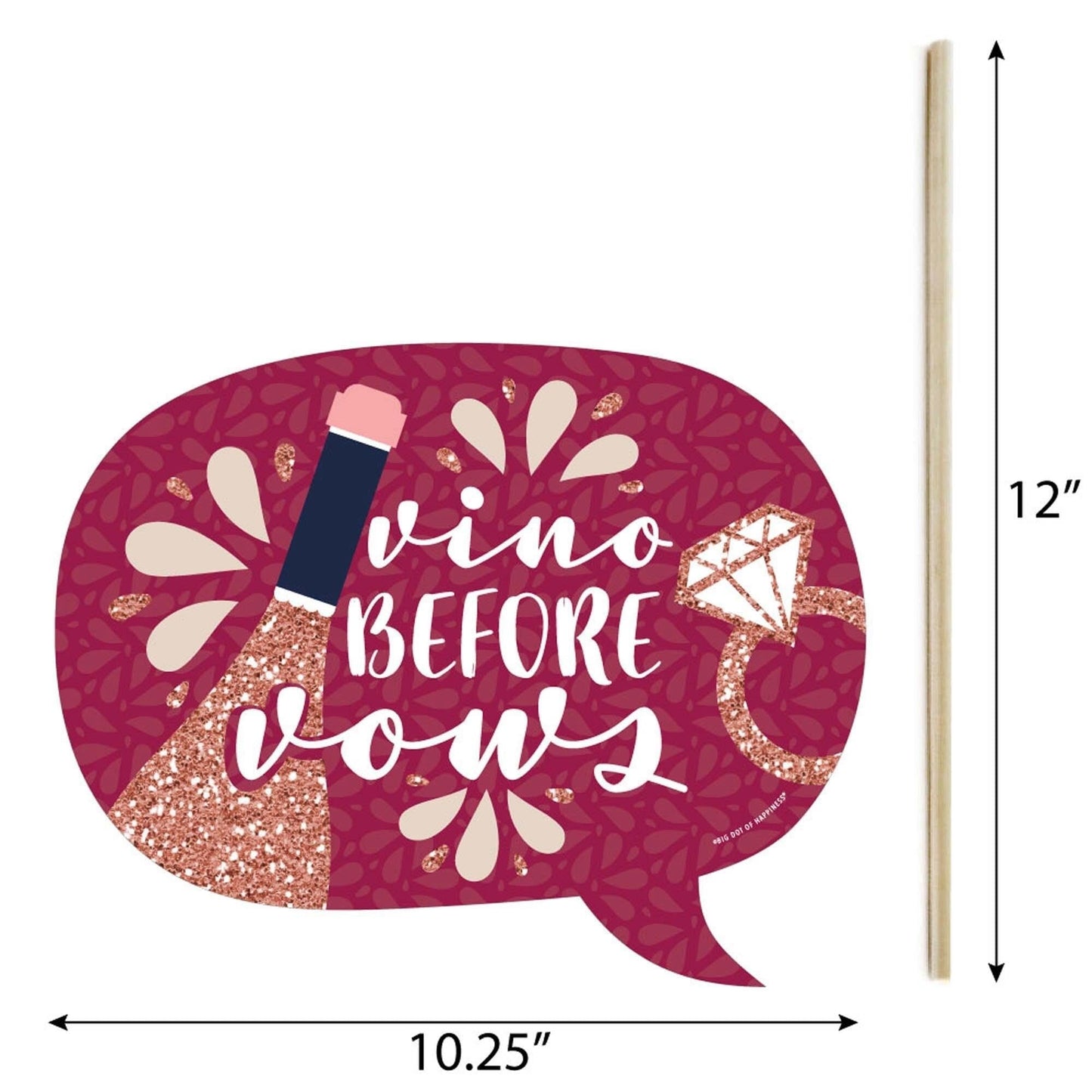 Funny Vino Before Vows - 10 Piece Winery Bachelorette Party Photo Booth Props Kit