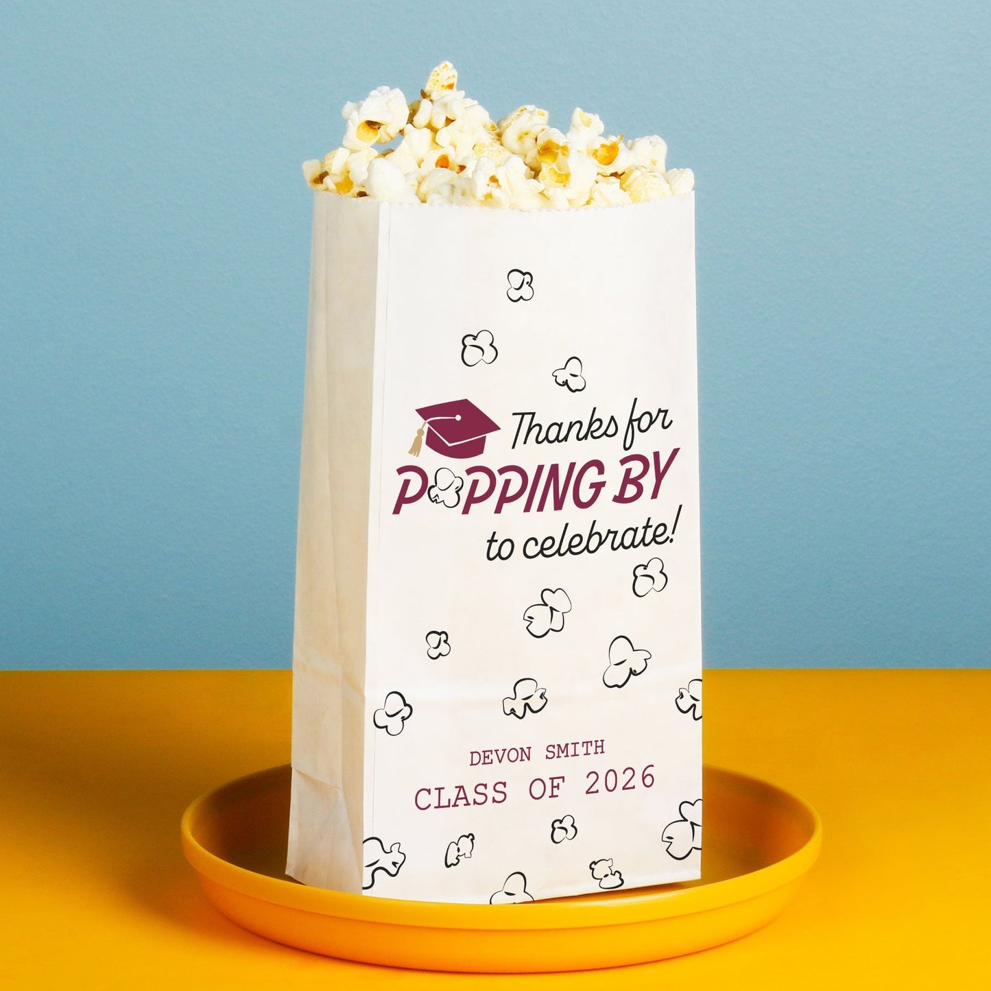 Custom Text Popcorn Bags - Maroon Grad - 100 Ct
