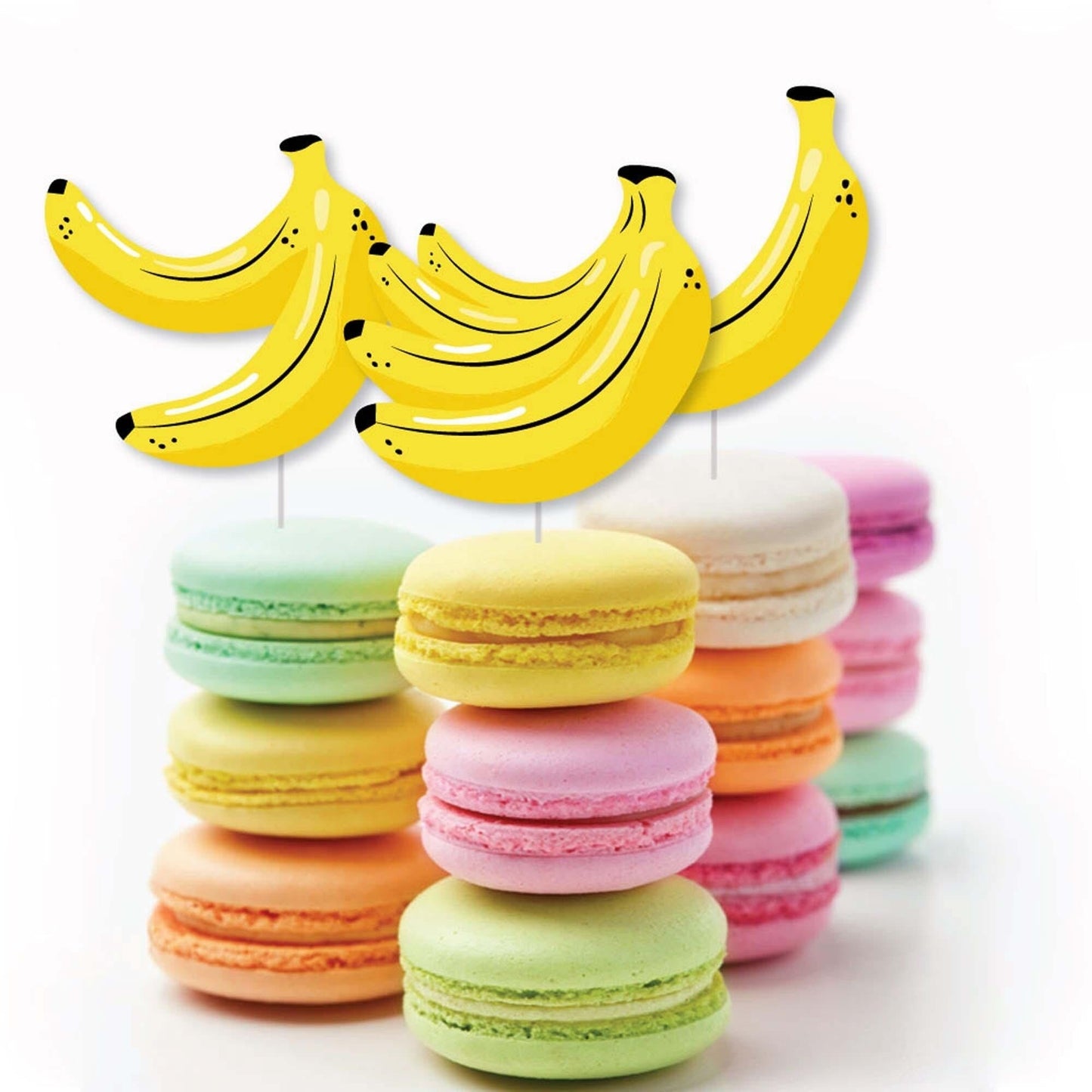 Let's Go Bananas - Dessert Cupcake Toppers - Tropical Party Clear Treat Picks - Set of 24