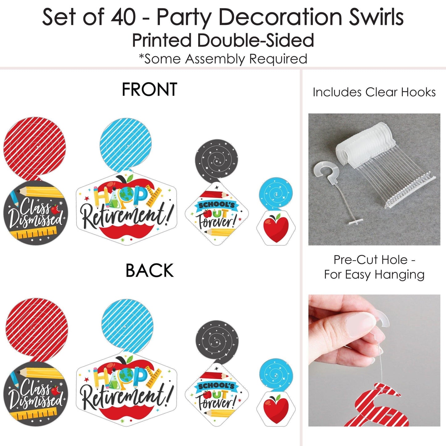 Teacher Retirement - Happy Retirement Party Hanging Decor - Party Decoration Swirls - Set of 40