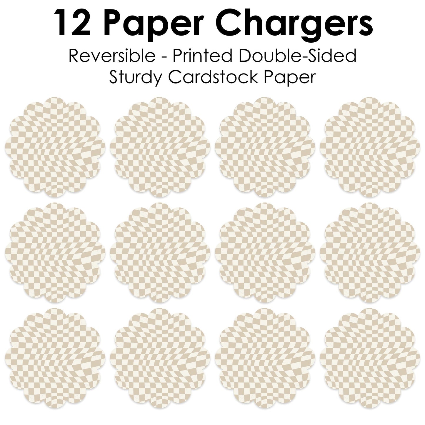 Tan Checkered Party - Round Table Decorations - Paper Chargers - Place Setting For 12