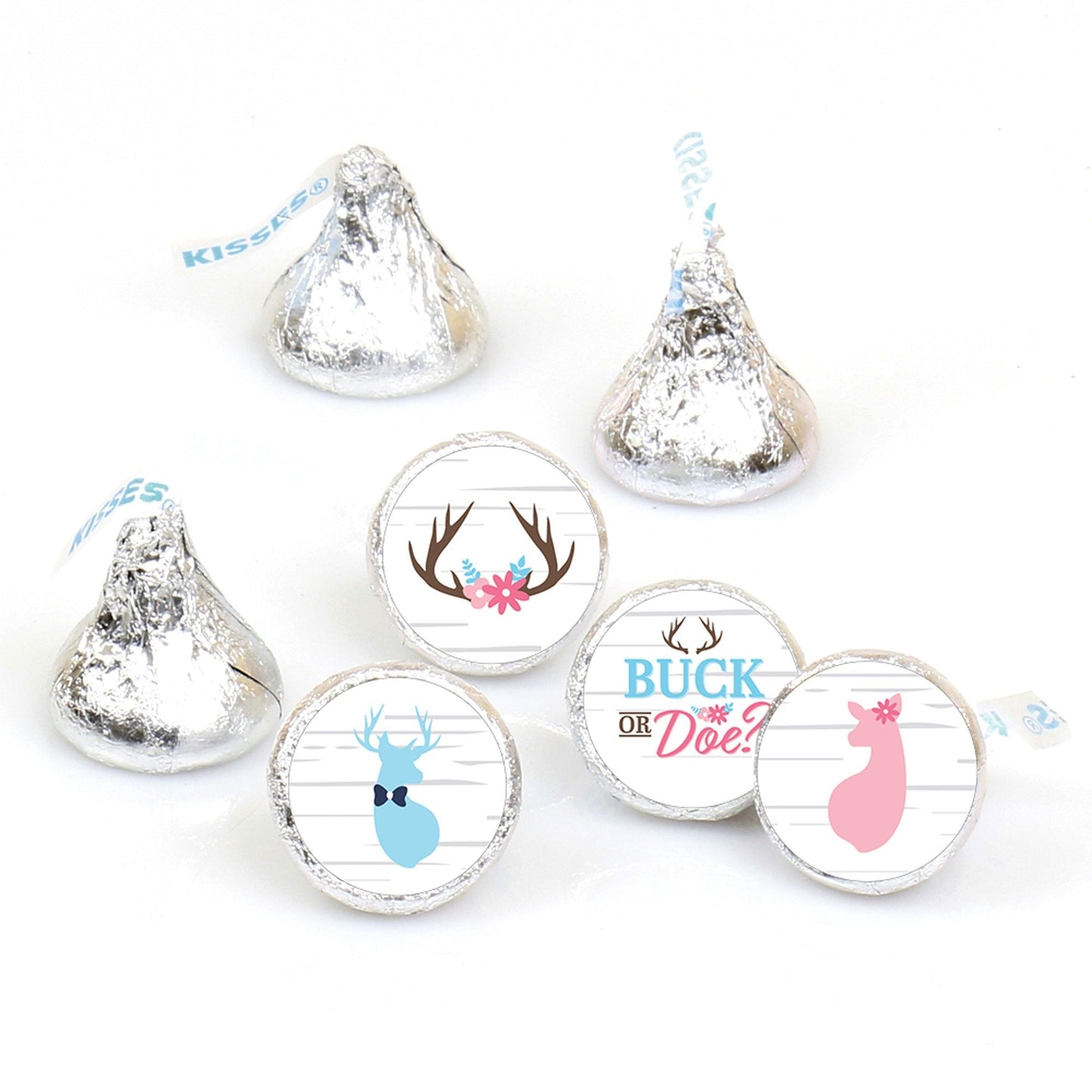 Buck or Doe - Hunting Gender Reveal Party Round Candy Sticker Favors - Labels Fit Chocolate Candy (1 sheet of 108)