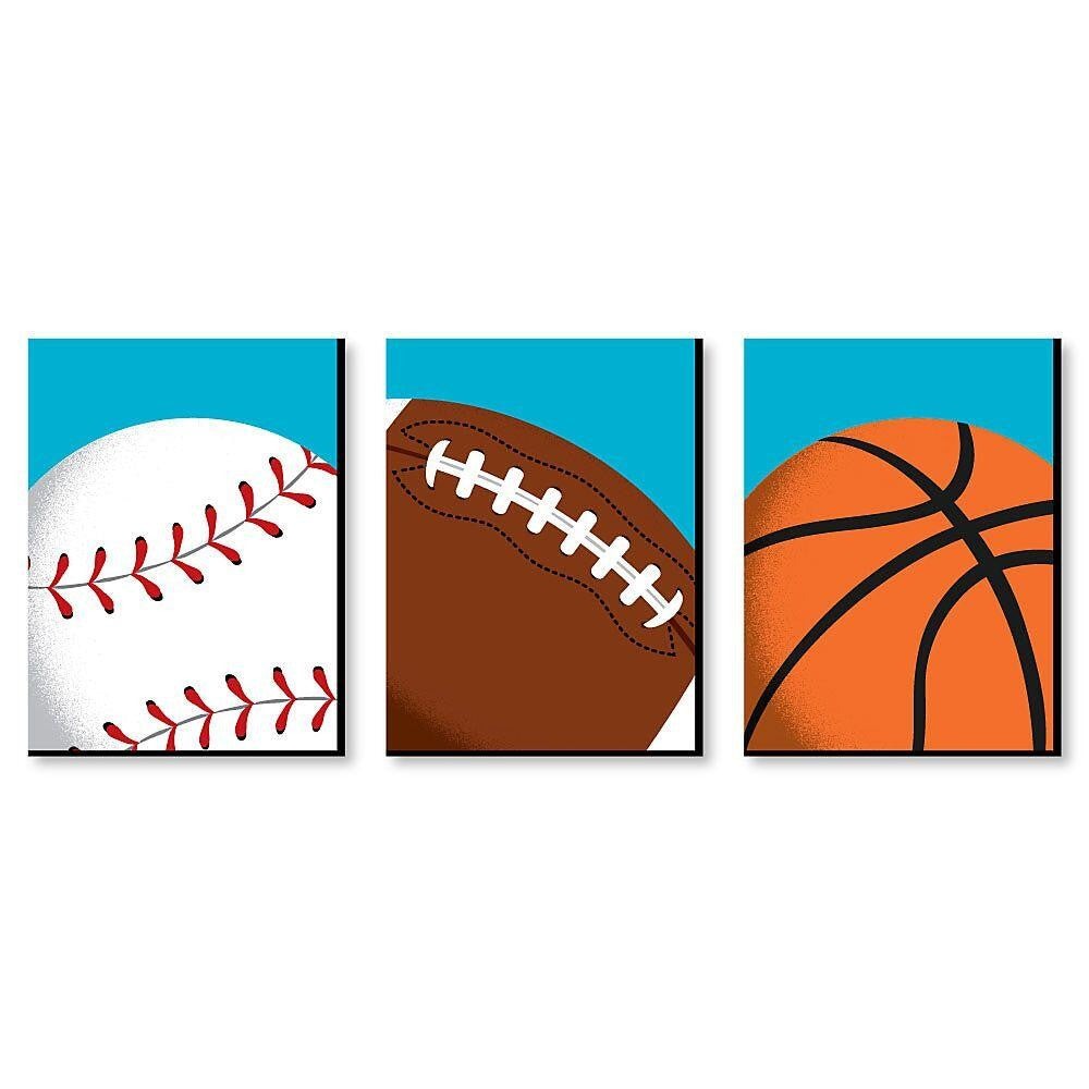 Go, Fight, Win - Sports Themed Nursery Wall Art, Kids Room Decor and Game Room Home Decorations - 7.5 x 10 inches - Set of 3 Prints