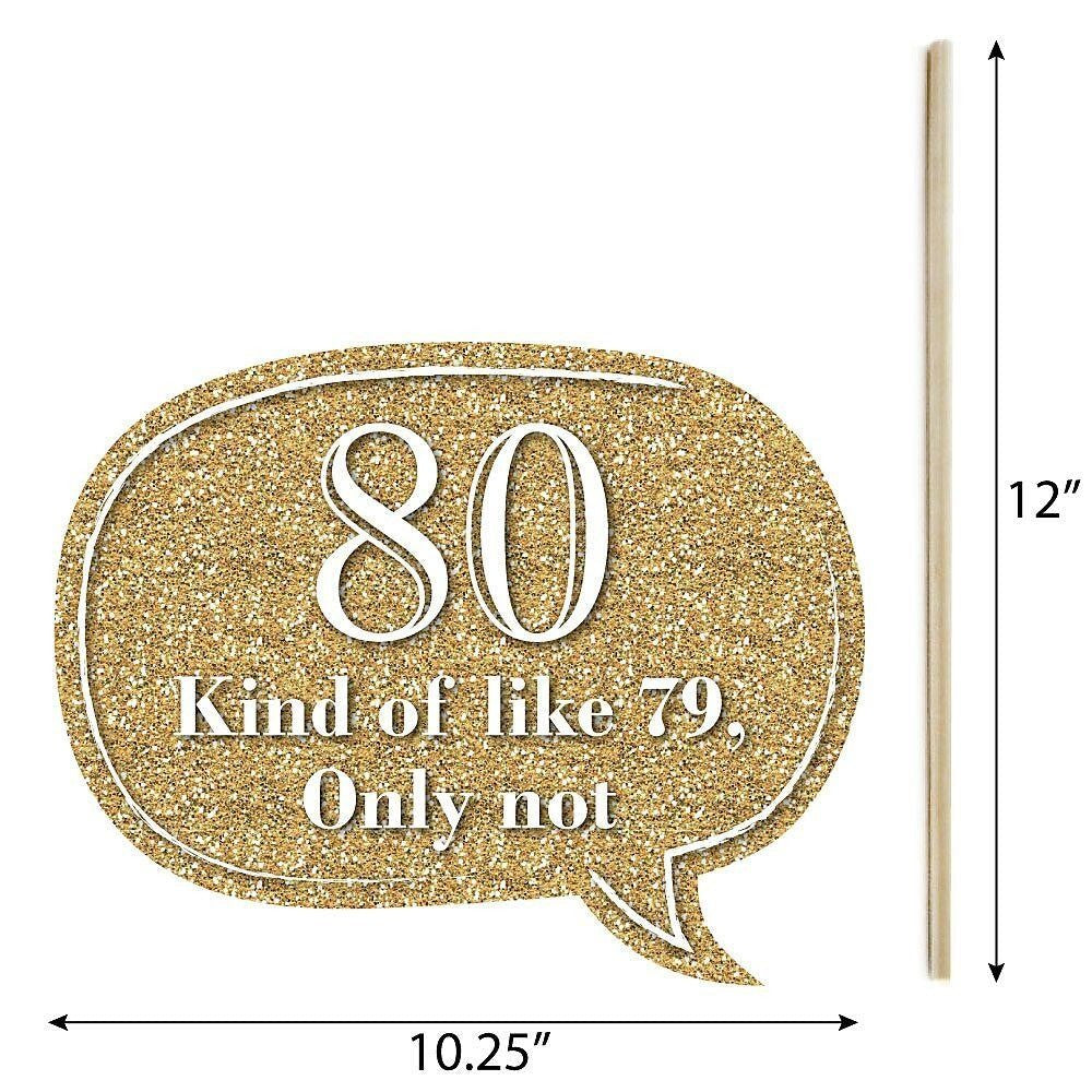 Funny Adult 80th Birthday - Gold - 10 Piece Birthday Party Photo Booth Props Kit