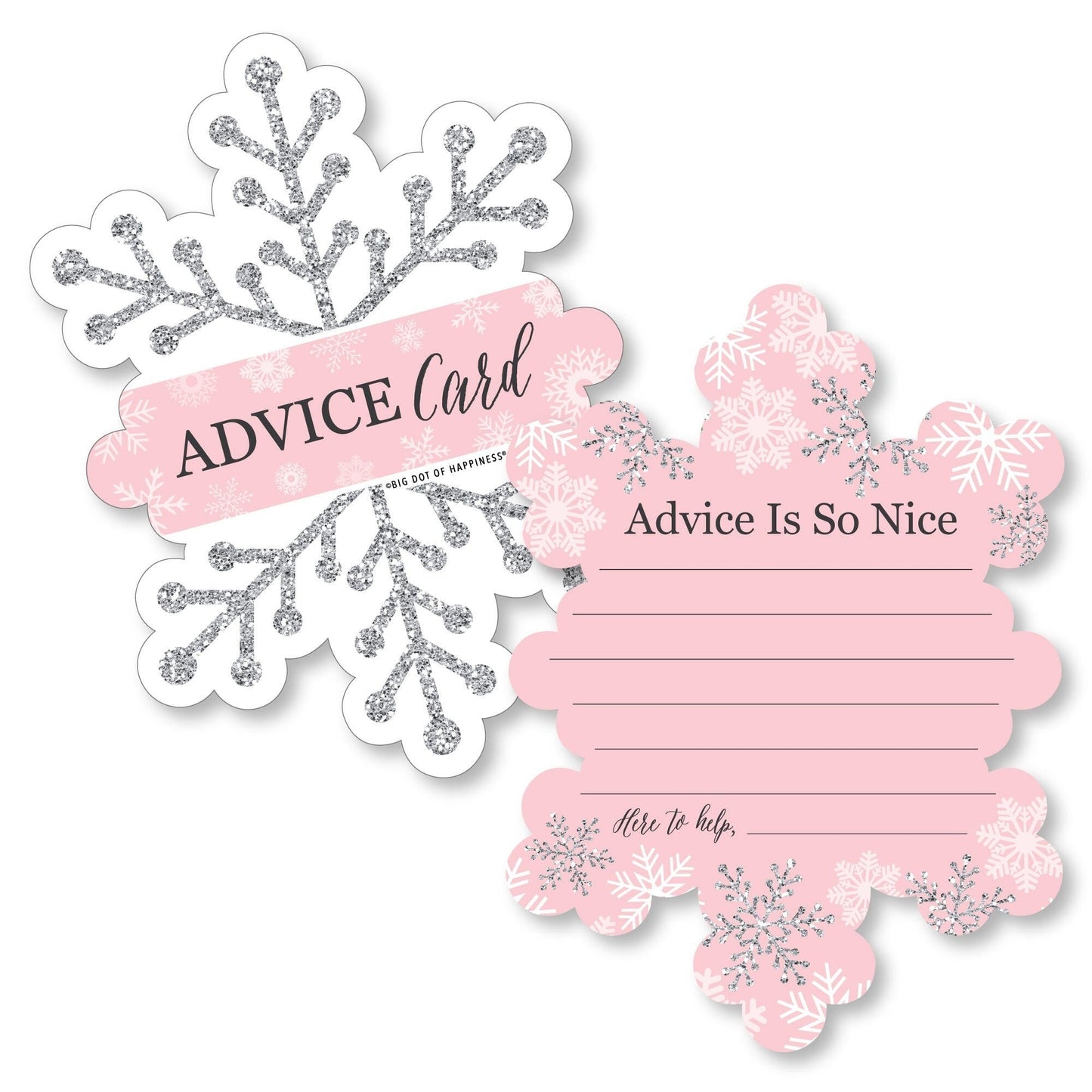Pink Winter Wonderland - Wish Card Holiday Snowflake Birthday Party and Baby Shower Activities - Shaped Advice Cards Game - Set of 20