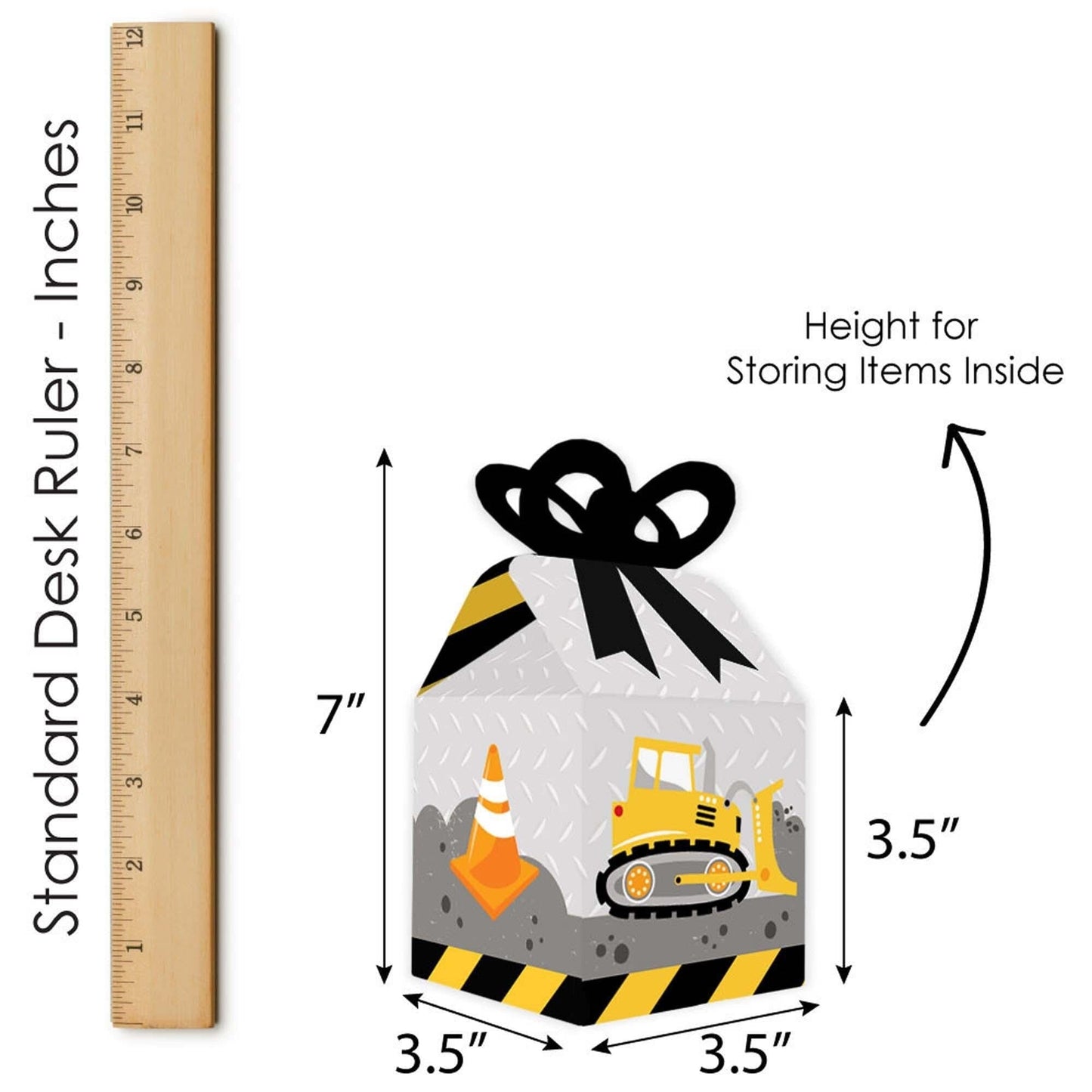Dig It - Construction Party Zone - Square Favor Gift Boxes - Baby Shower or Birthday Party Bow Boxes - Set of 12