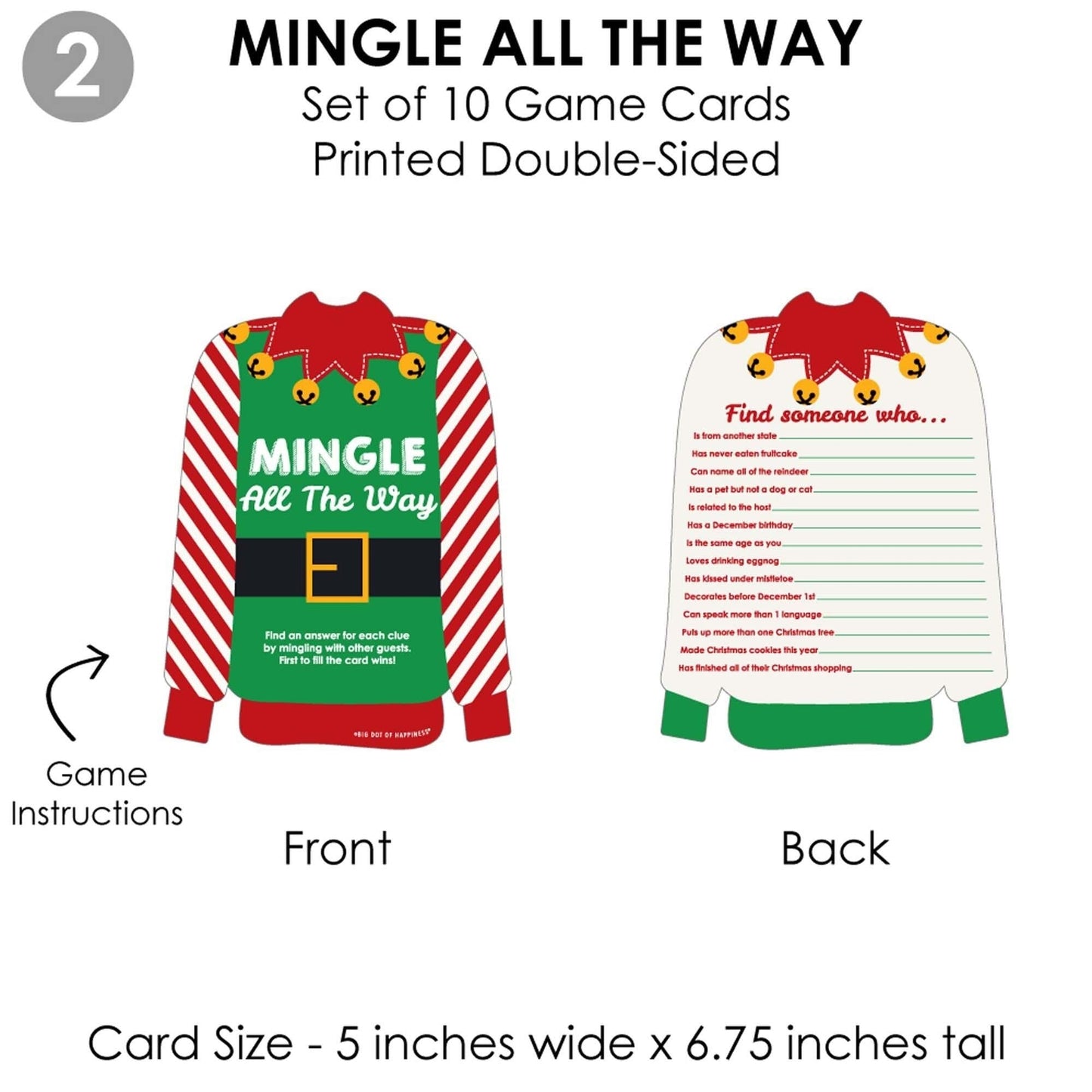 Ugly Sweater - 4 Holiday and Christmas Party Games - 10 Cards Each - Naughty or Nice, Drink If, Mingle All the Way, What's Your Elf Name - Gamerific Bundle