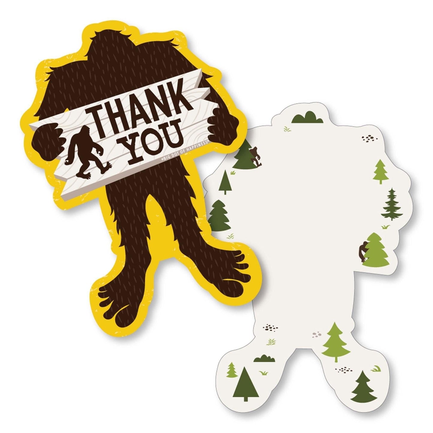Sasquatch Crossing - Shaped Thank You Cards - Bigfoot Party or Birthday Party Thank You Note Cards with Envelopes - Set of 12