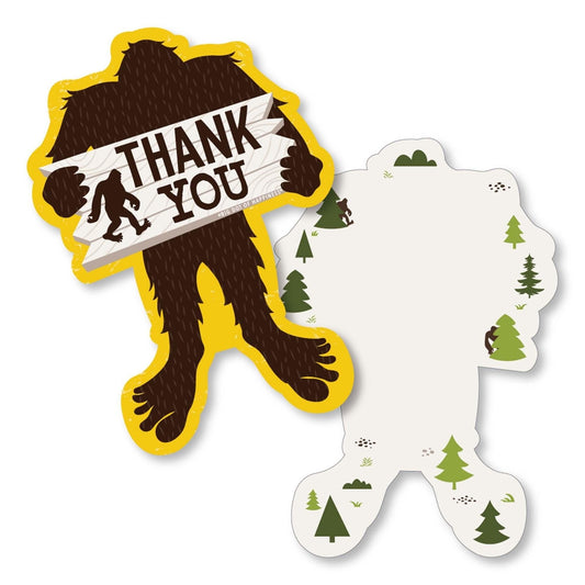 Sasquatch Crossing - Shaped Thank You Cards - Bigfoot Party or Birthday Party Thank You Note Cards with Envelopes - Set of 12