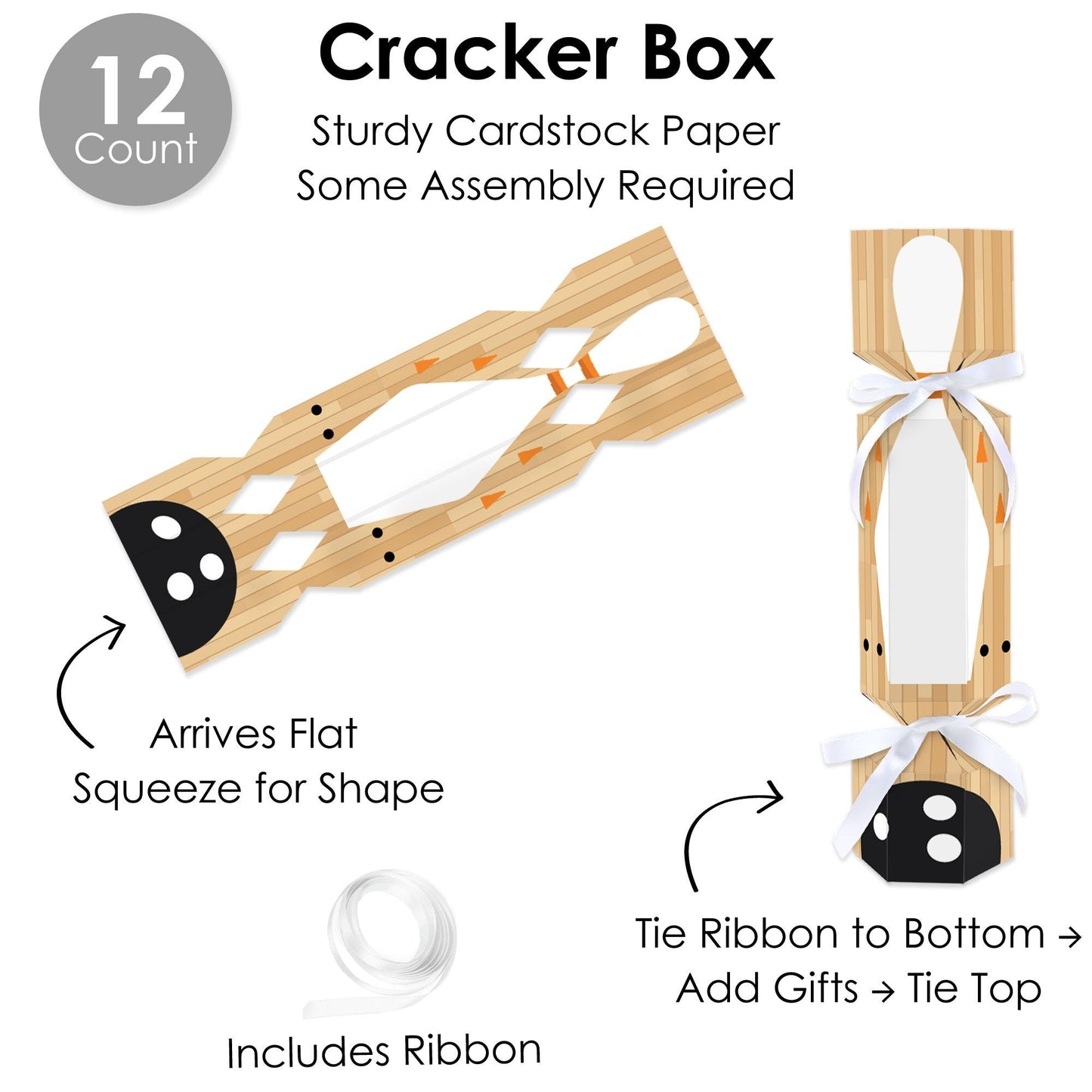 Strike Up the Fun - Bowling - No Snap Birthday Party or Baby Shower Party Table Favors - DIY Cracker Boxes - Set of 12