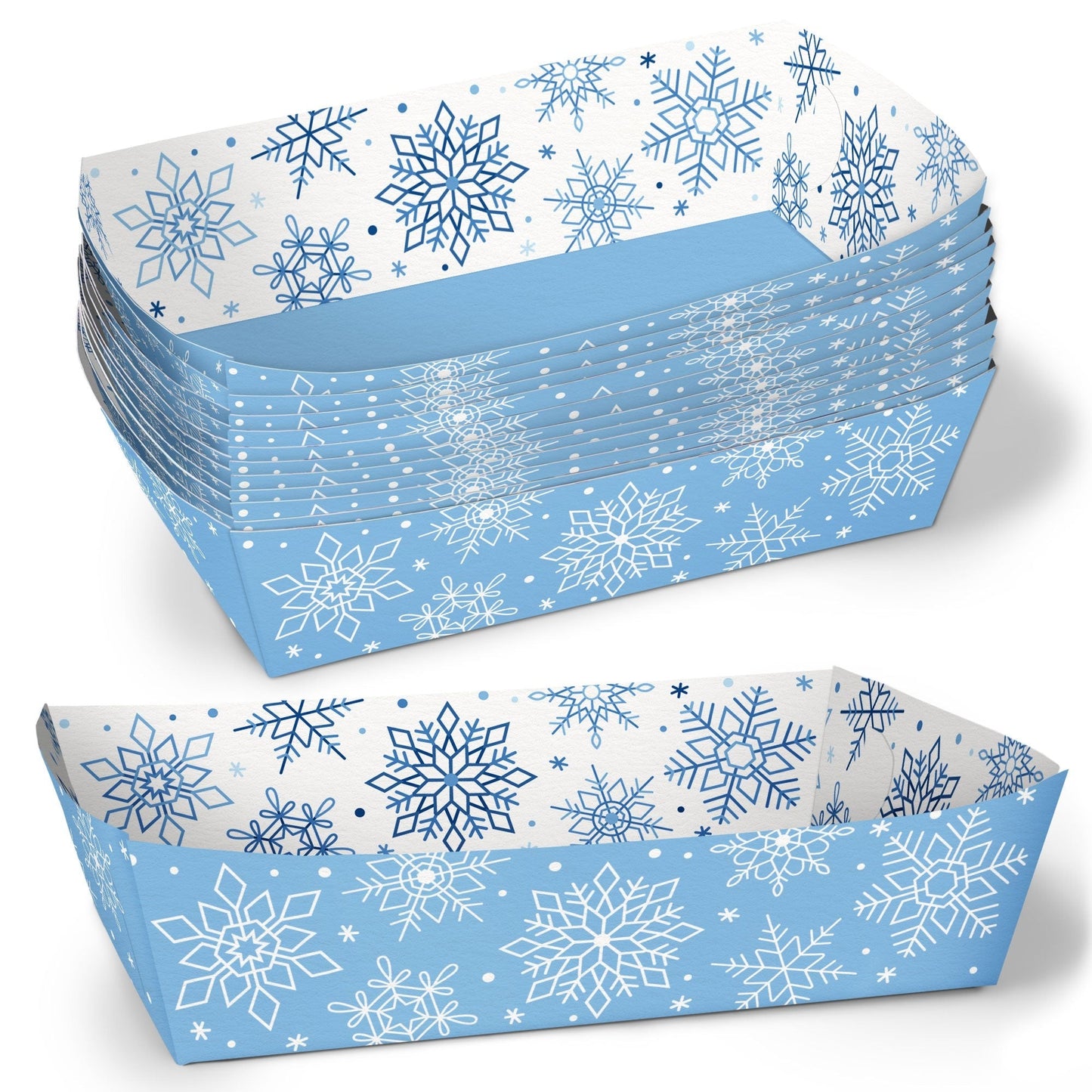Blue Snowflakes Paper Food Trays - 12 Ct