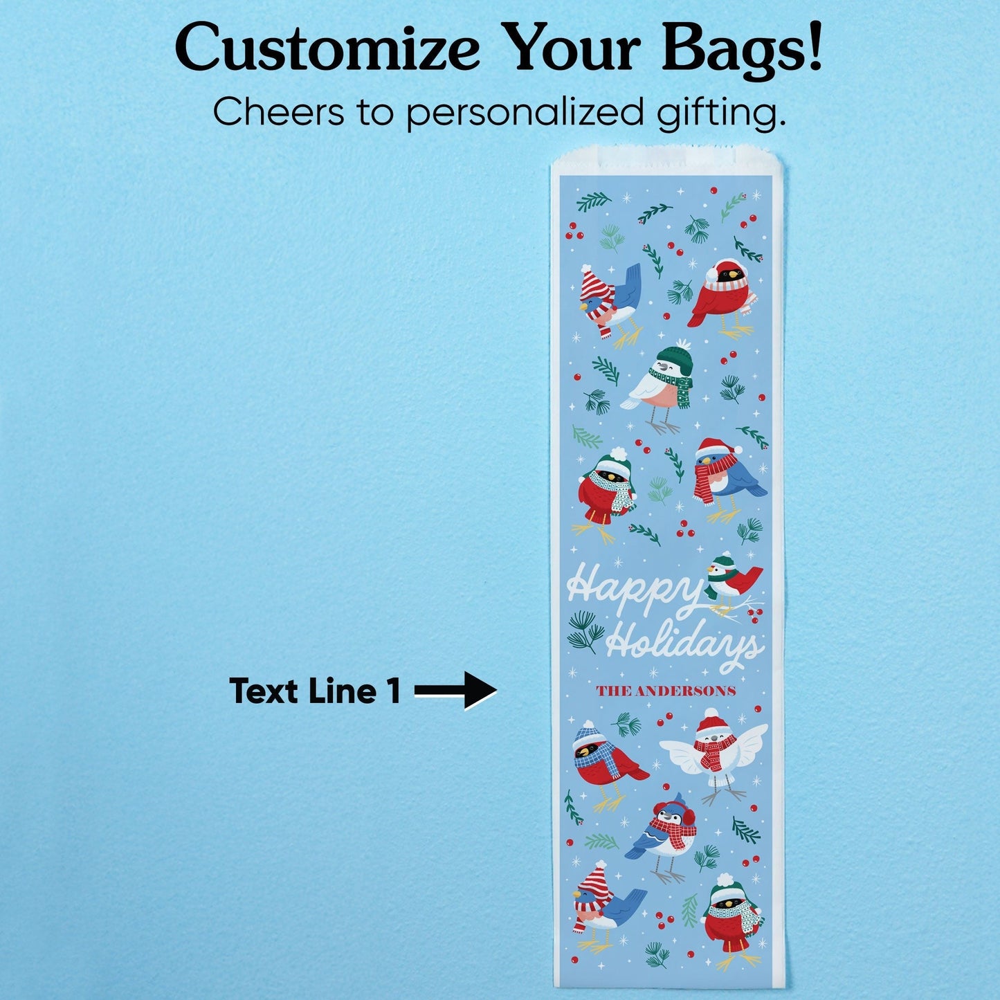 Custom Text Wine Bags - Winter Birds