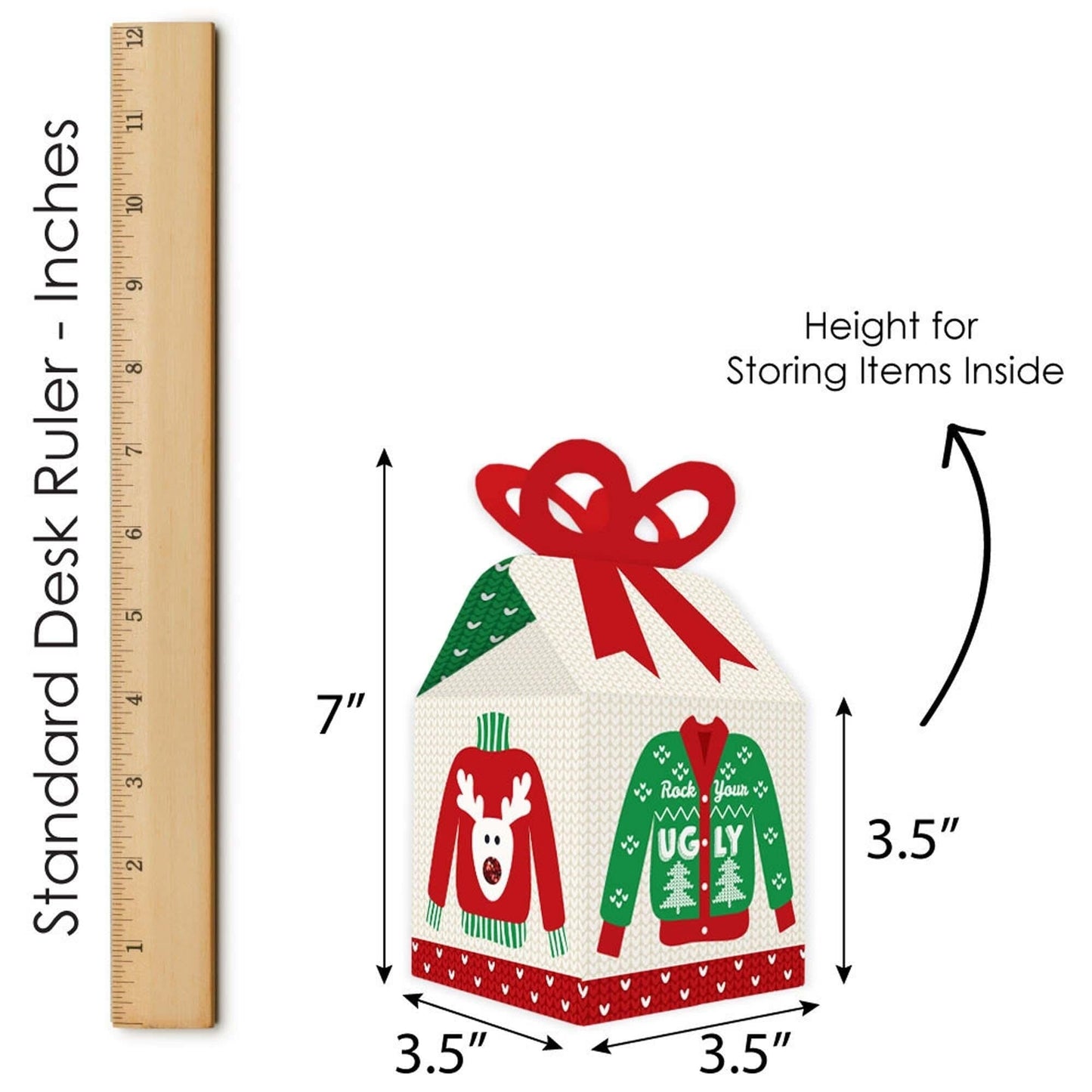 Ugly Sweater - Square Favor Gift Boxes - Holiday and Christmas Party Bow Boxes - Set of 12