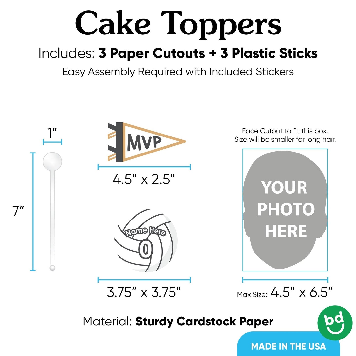 Custom Photo Volleyball Cake Topper - 3 Pc
