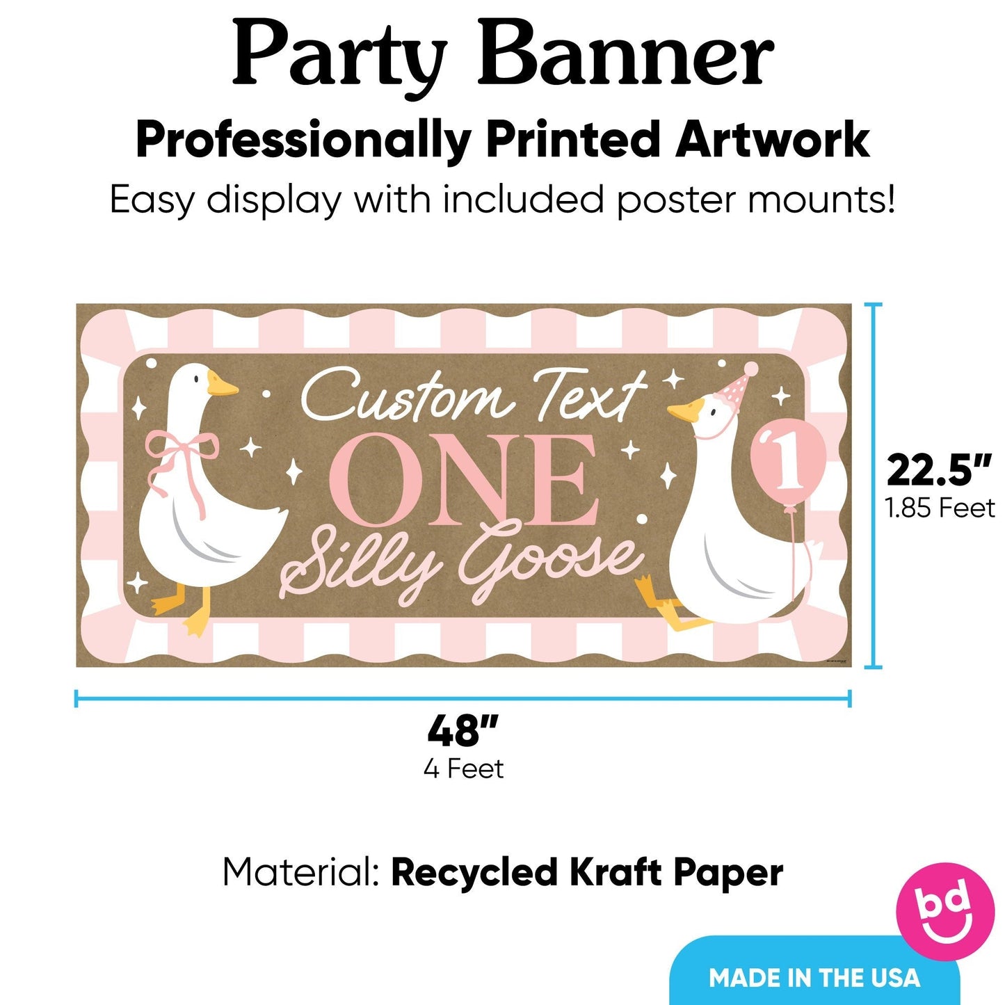 Custom Text One Silly Goose Pink Kraft Banner