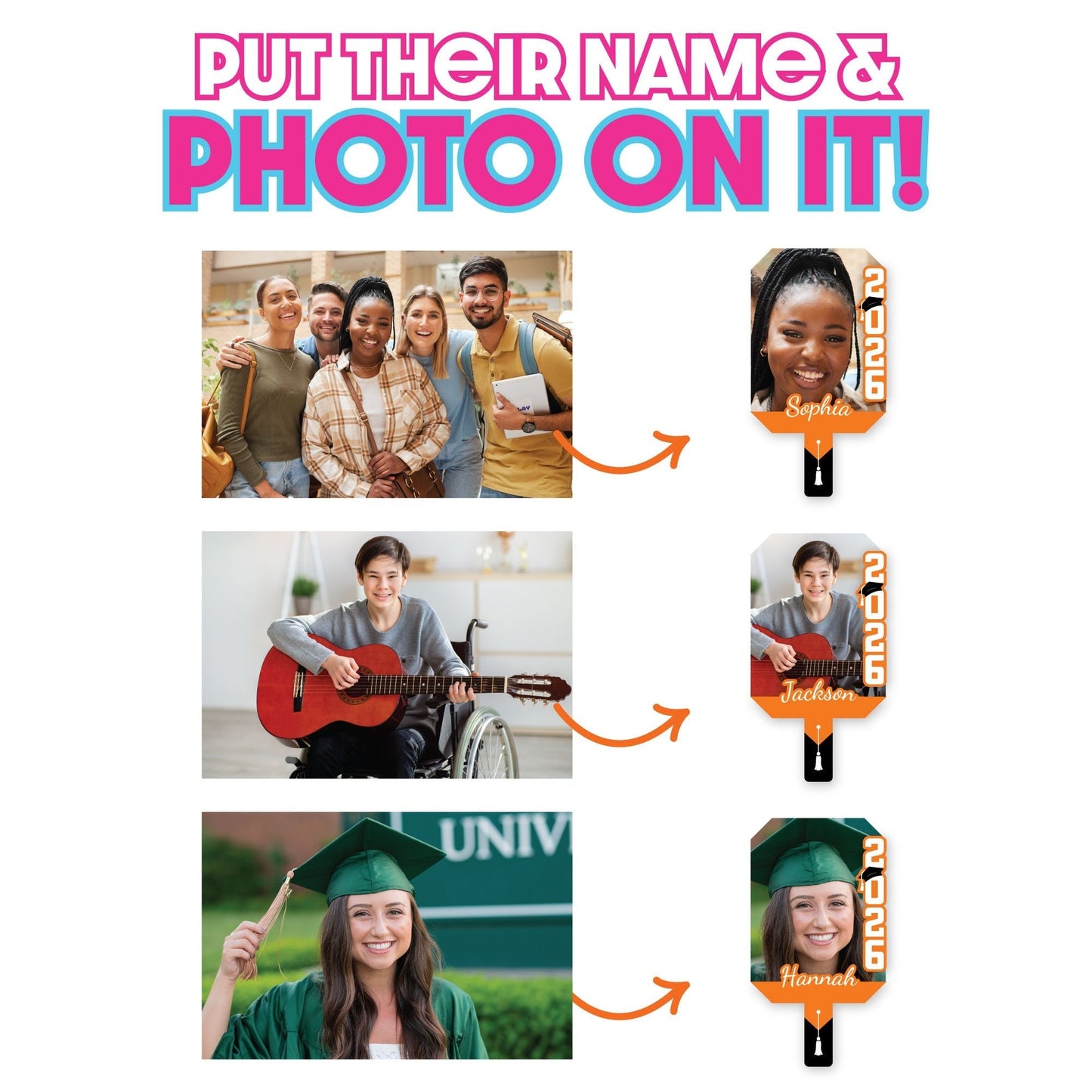 Custom Grad Orange Photo Paddle 1, 3, 6, or 12 Ct
