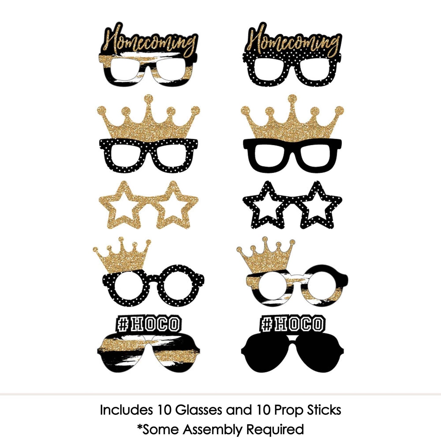 HOCO Dance Glasses and Masks - Paper Card Stock Party Photo Booth Props Kit - 10 Count
