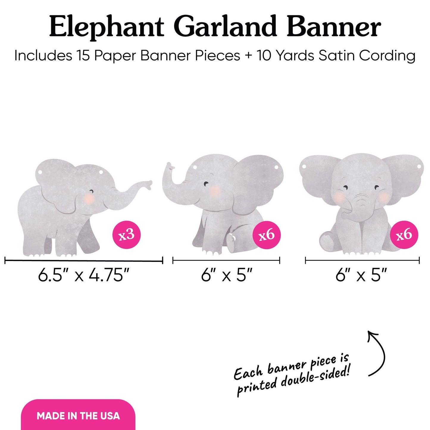 Elephant Garland Banner - 15 Pc