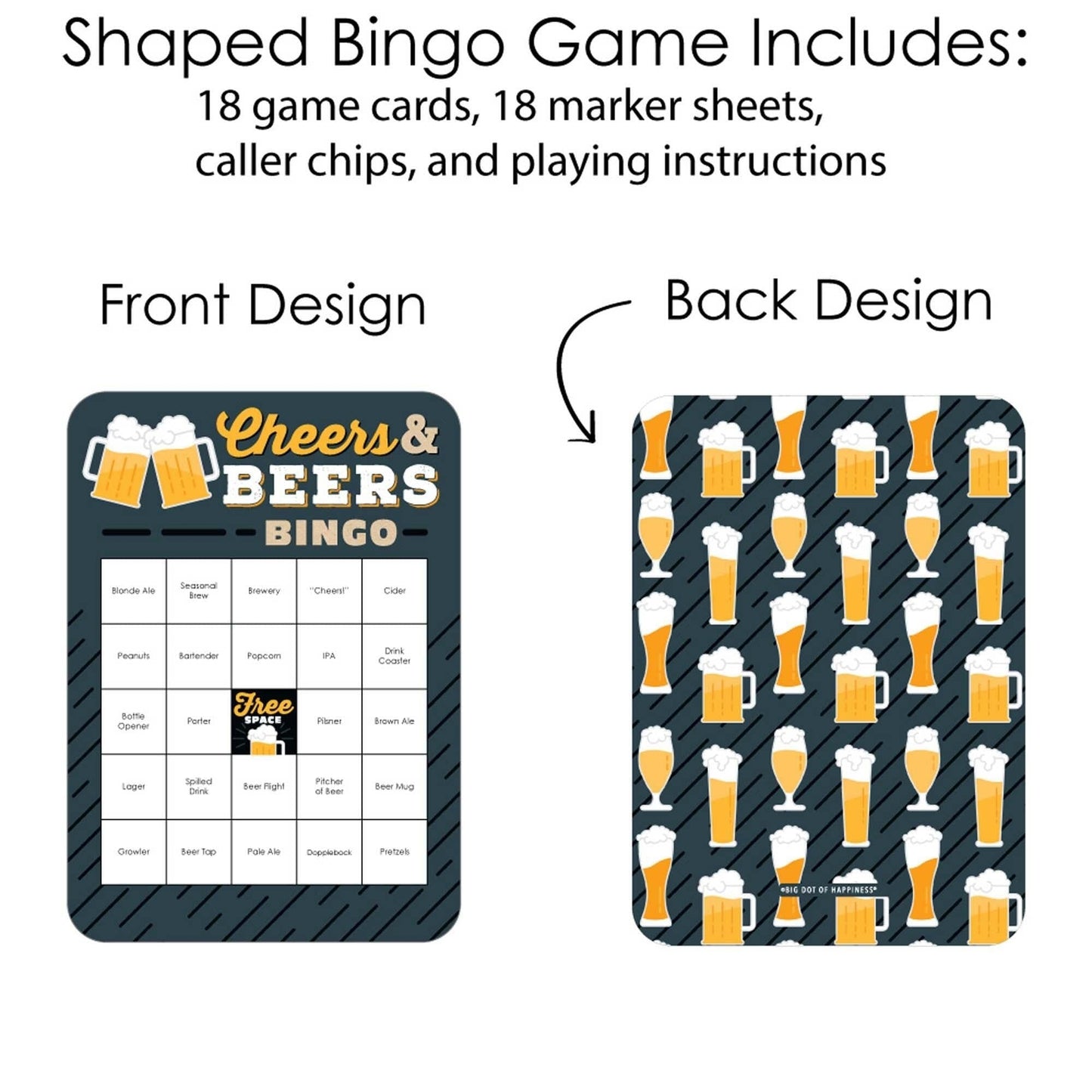 Cheers and Beers Happy Birthday - Beer Tasting Bingo Cards and Markers - Birthday Party Bingo Game - Set of 18