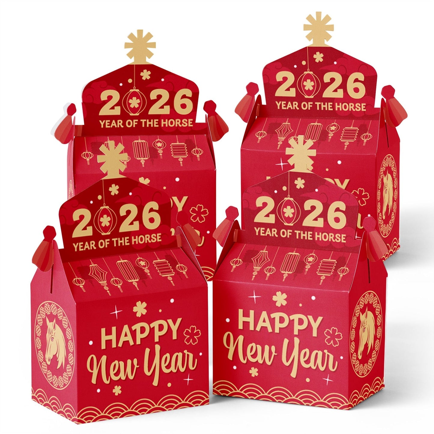 Lunar New Year - Treat Box Party Favors - 2026 Year of the Horse Goodie Gable Boxes - Set of 12