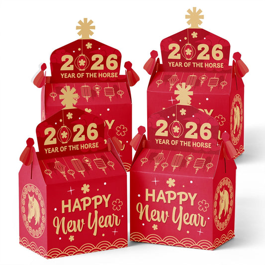 Lunar New Year - Treat Box Party Favors - 2026 Year of the Horse Goodie Gable Boxes - Set of 12