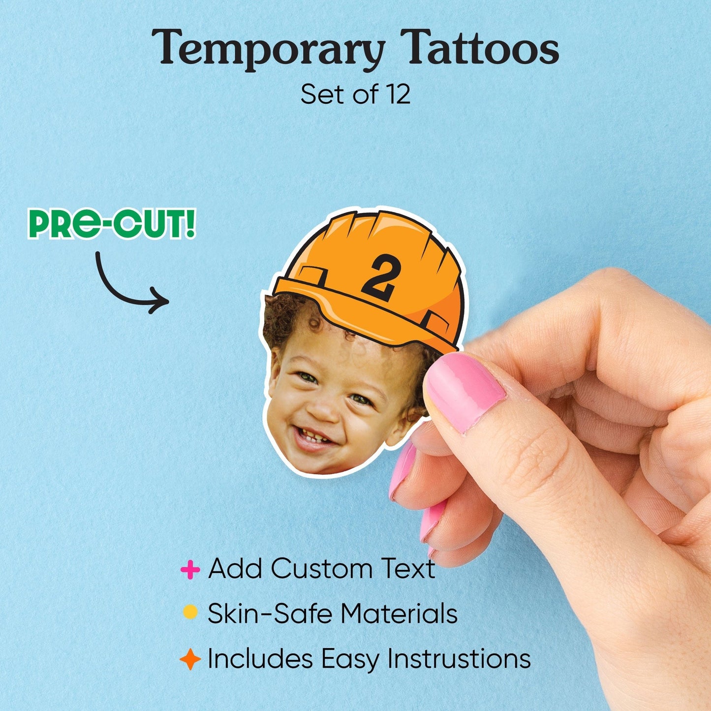 Custom Face Construction Temporary Tattoos - 12 Ct