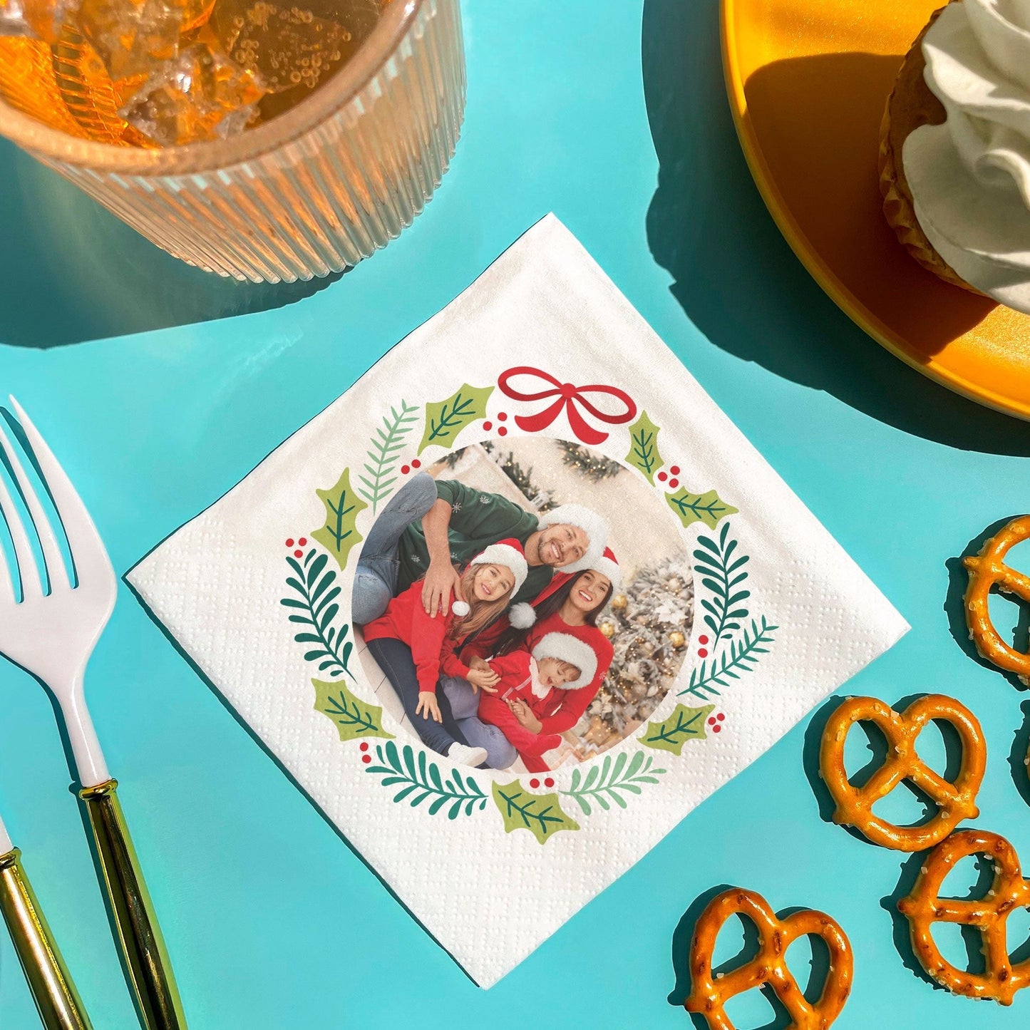 Custom Photo Napkins - Holiday Wreath