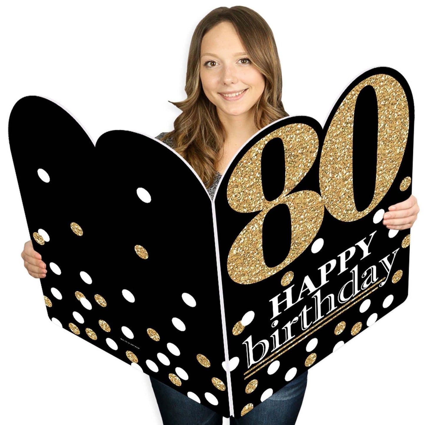 Adult 80th Birthday - Gold - Happy Birthday Giant Greeting Card - Big Shaped Jumborific Card - 16.5 x 22 inches