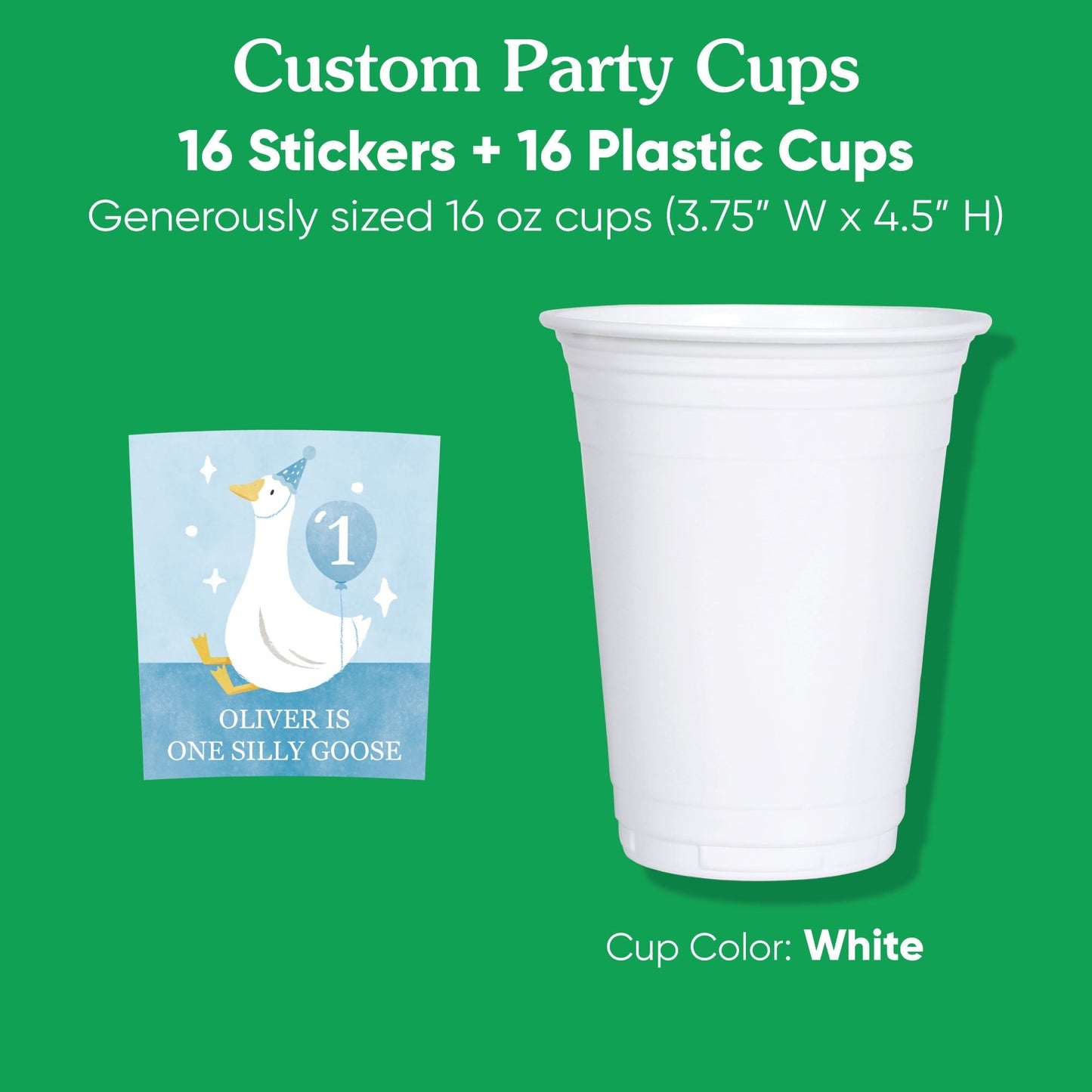 Custom Text Party Cups - One Silly Goose Blue - 16 Ct