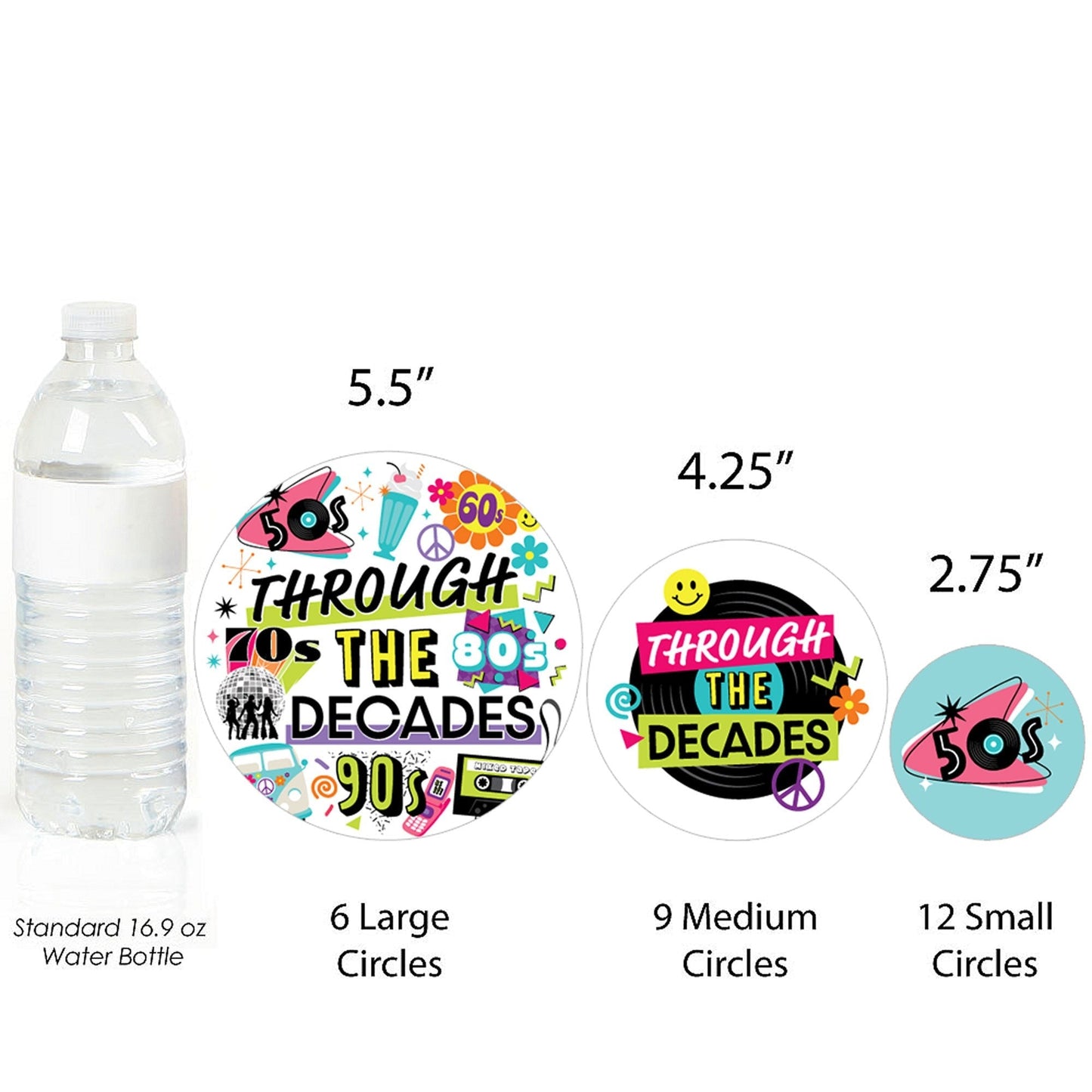 Through the Decades - 50s, 60s, 70s, 80s, and 90s Party Giant Circle Confetti - Party Decorations - Large Confetti 27 Count