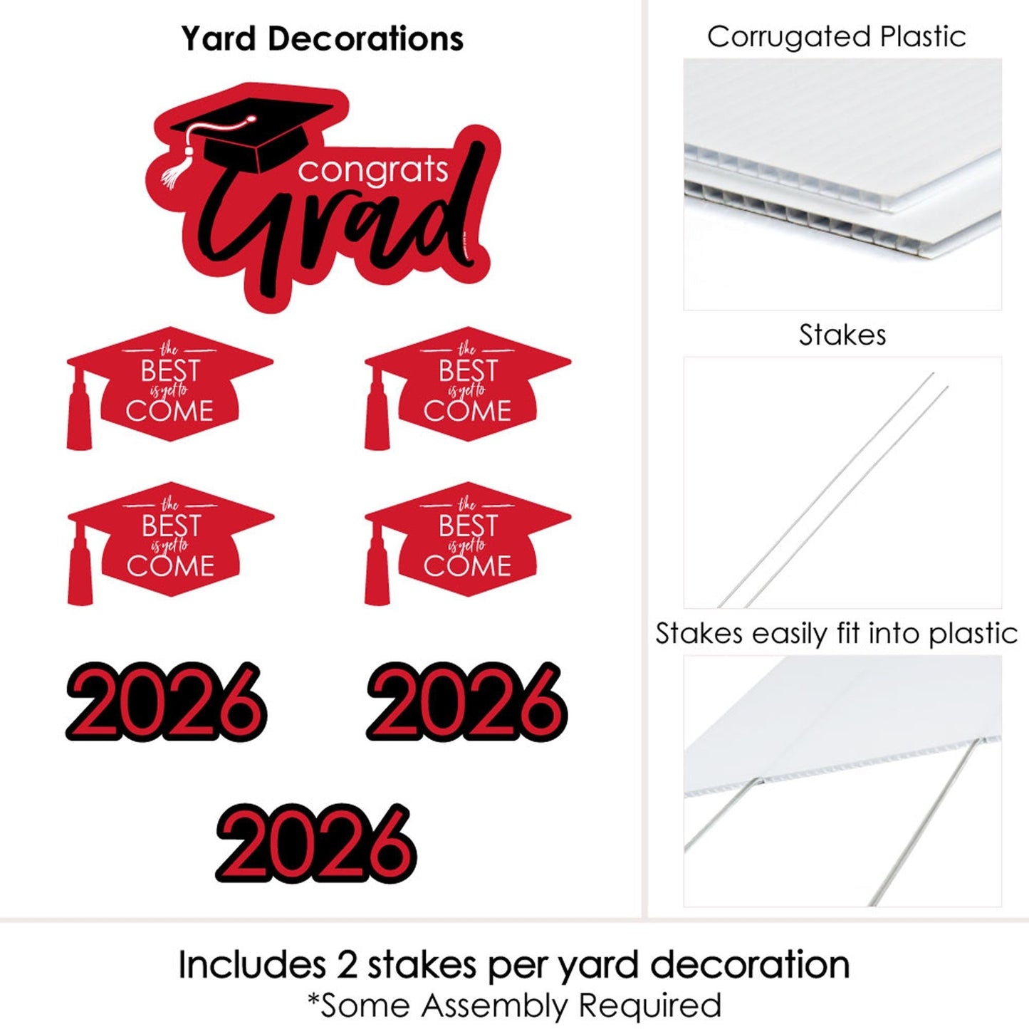 Red Grad - Best is Yet to Come - Yard Sign & Outdoor Lawn Decorations - 2026 Graduation Party Yard Signs - Set of 8