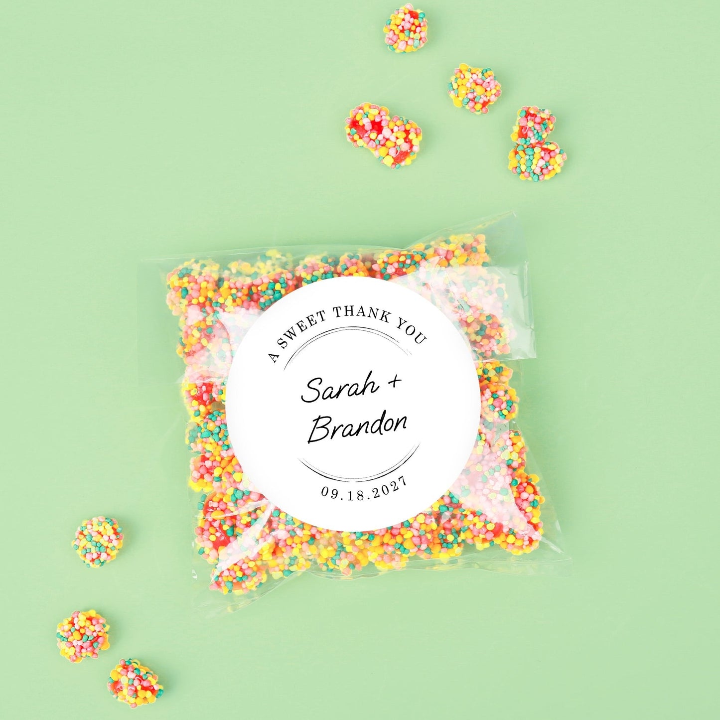 Custom Text Stickers & Clear Cookie Bags - Wedding