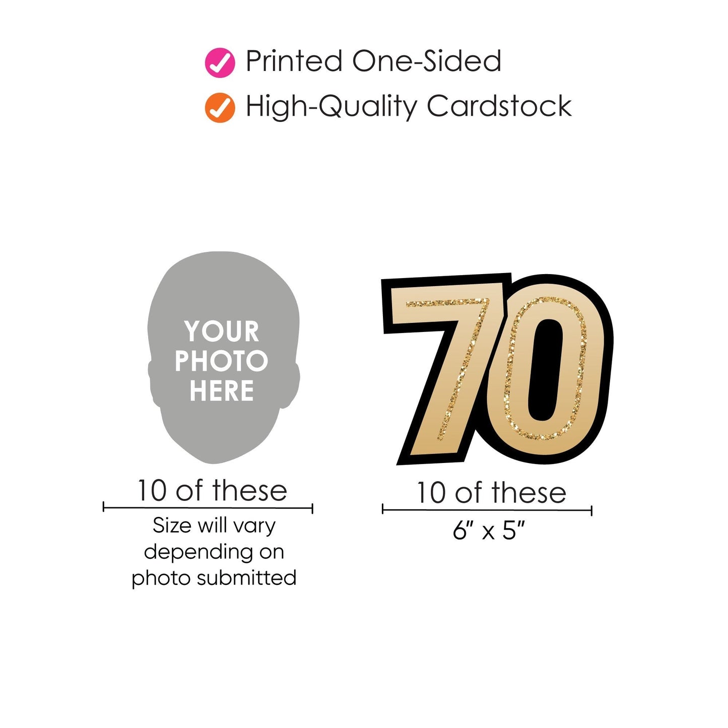 Custom Photo 70th Birthday Face Cutout Essentials - 20 Ct