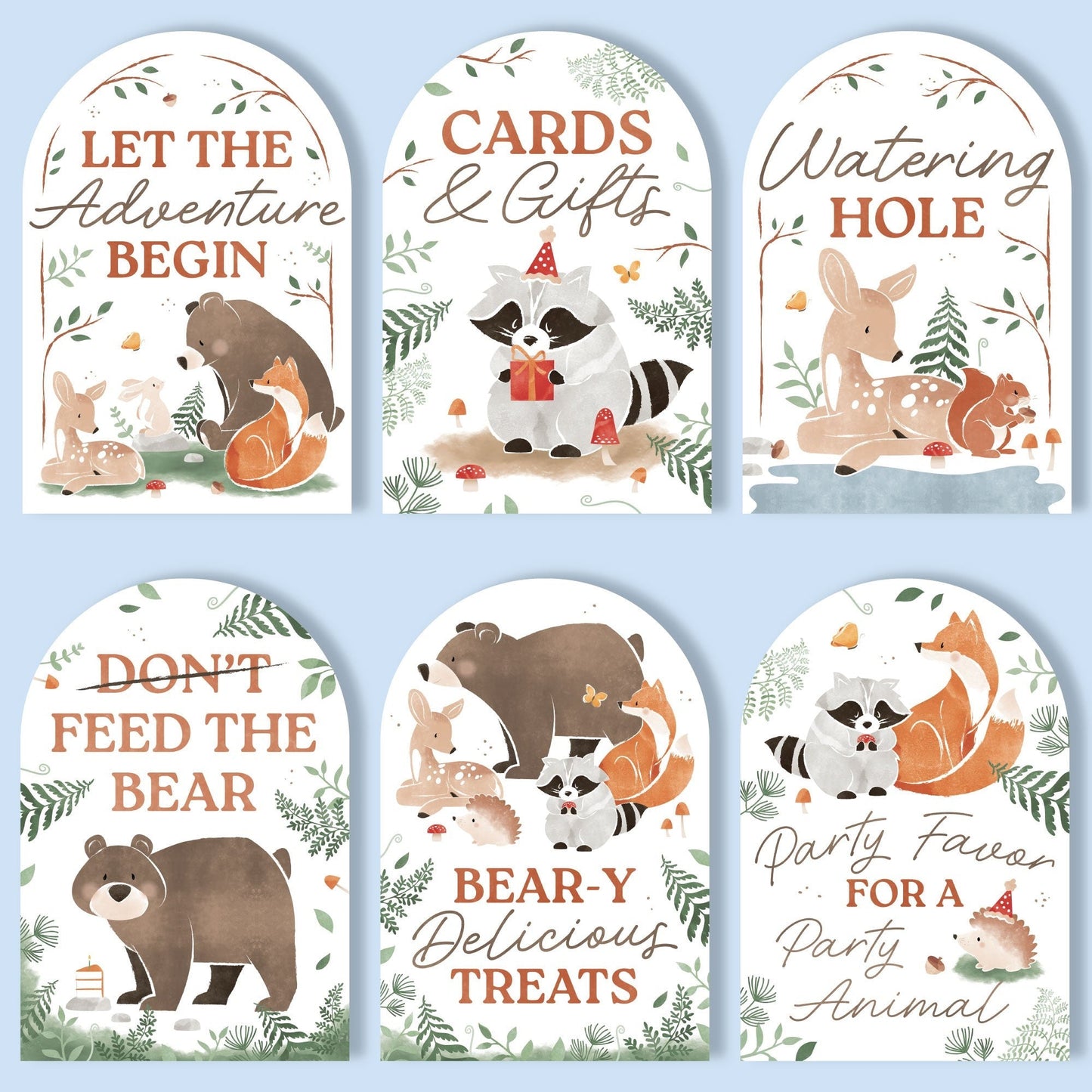 Woodland Animals Party Signs Set - 6 Ct