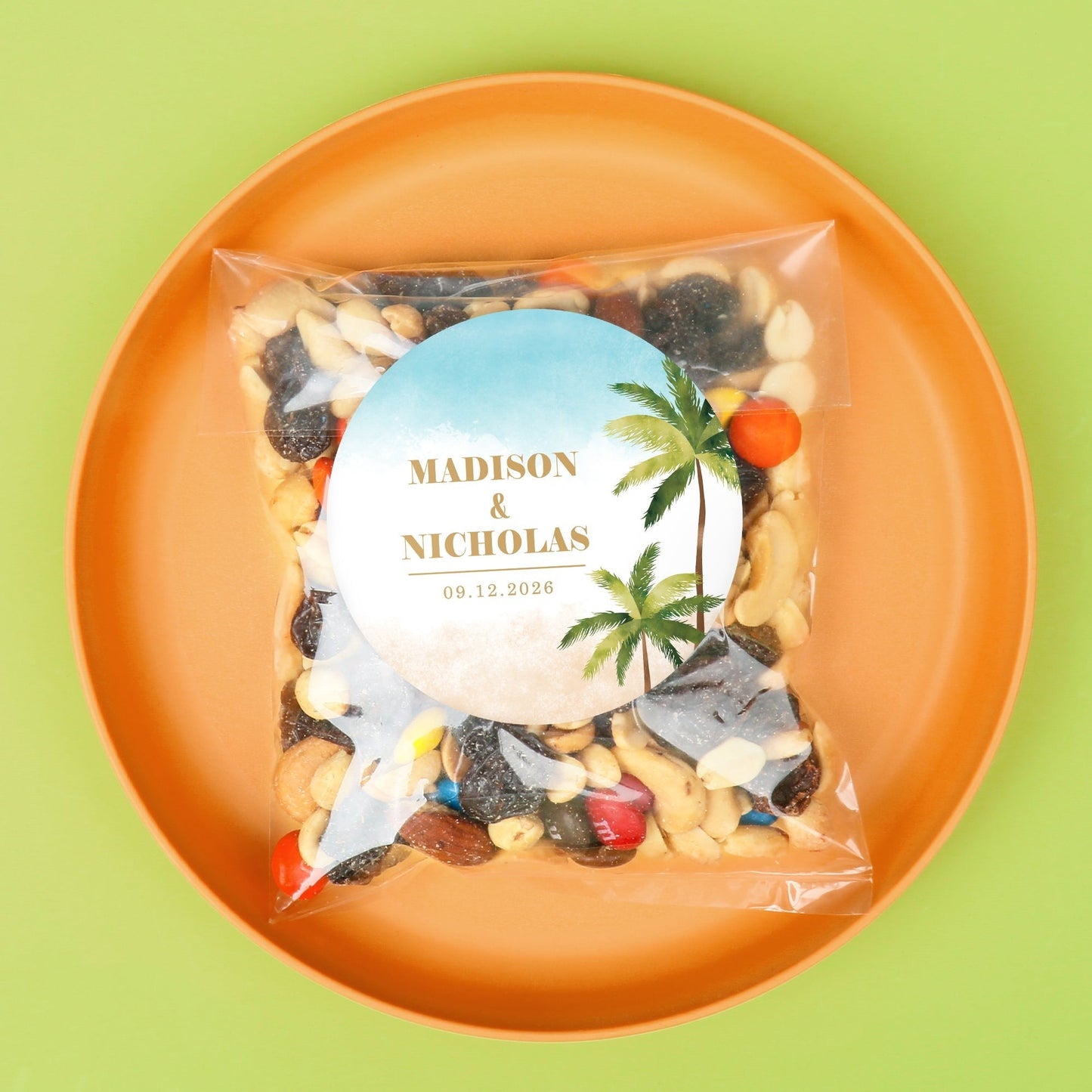 Custom Text Stickers & Clear Cookie Bags - Beach Wedding