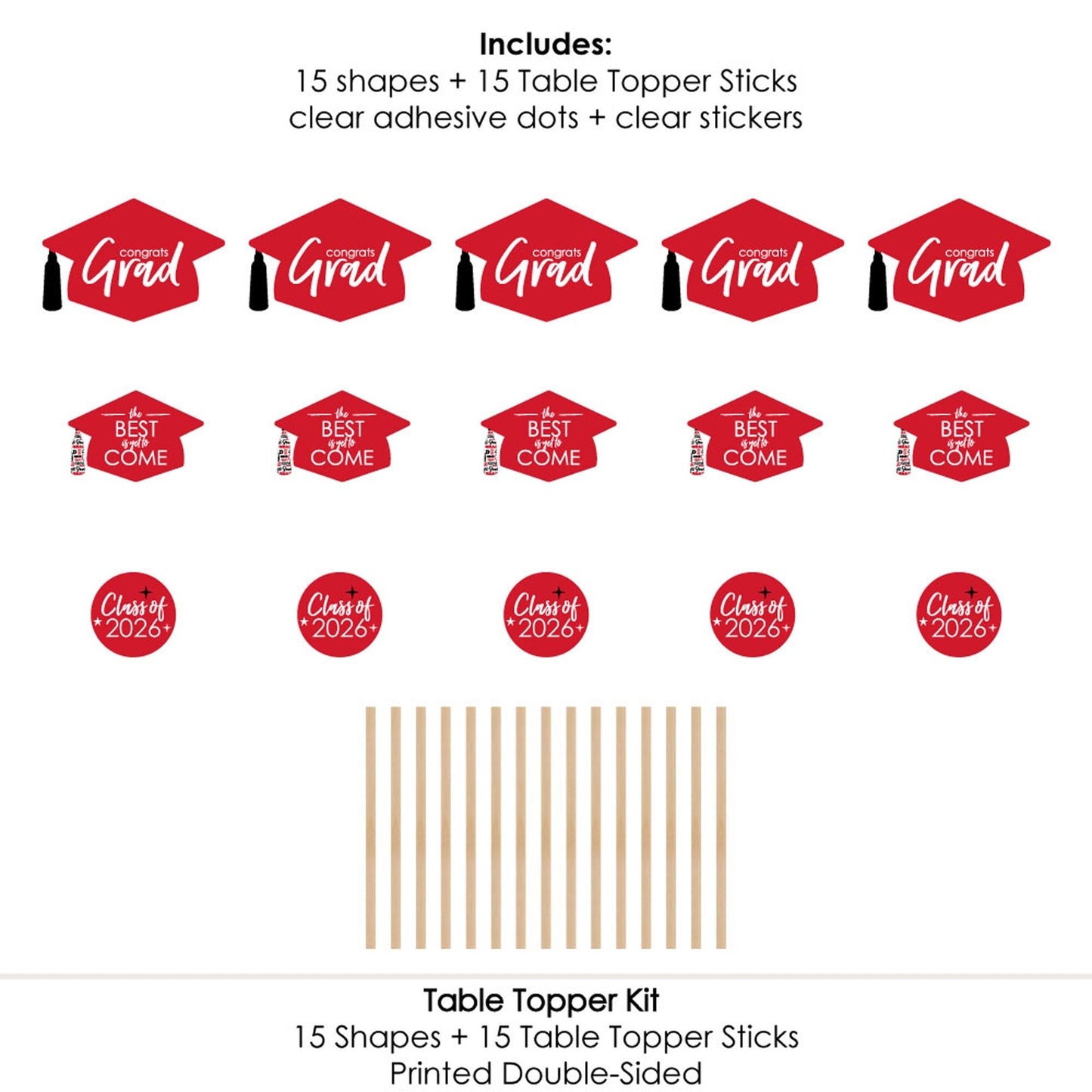 Red Grad - Best is Yet to Come - 2026 Red Graduation Party Centerpiece Sticks - Table Toppers - Set of 15