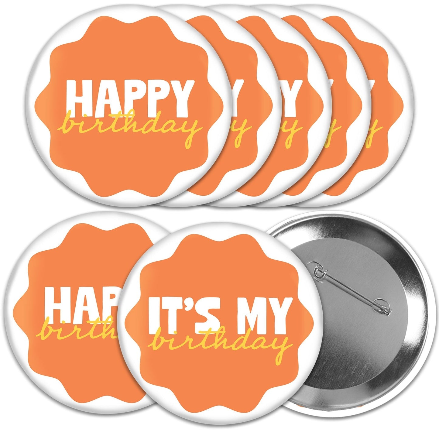Wavy Birthday Pinback Buttons - 8 Ct