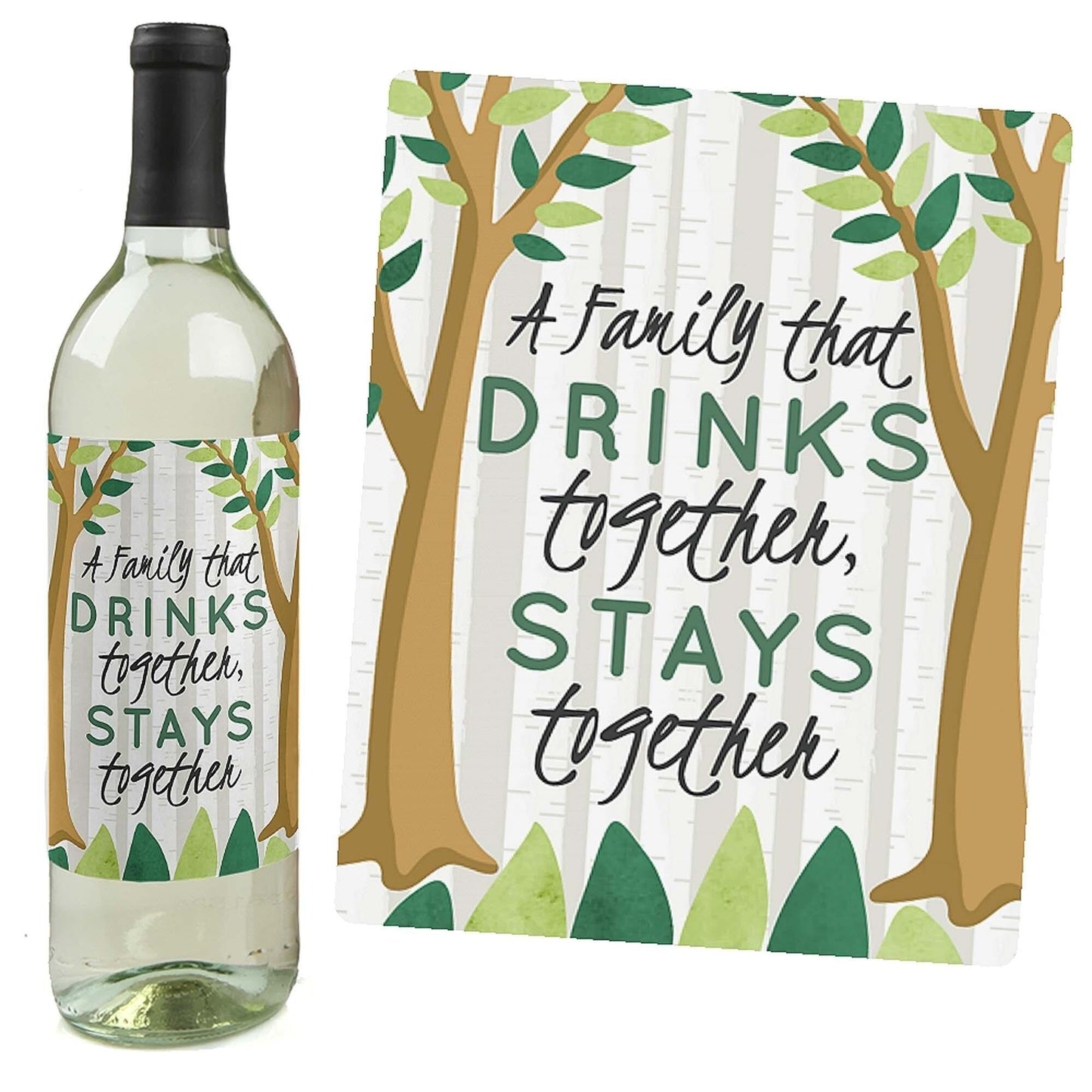 Family Tree Reunion - Family Gathering Party Decorations for Women and Men - Wine Bottle Label Stickers - Set of 4