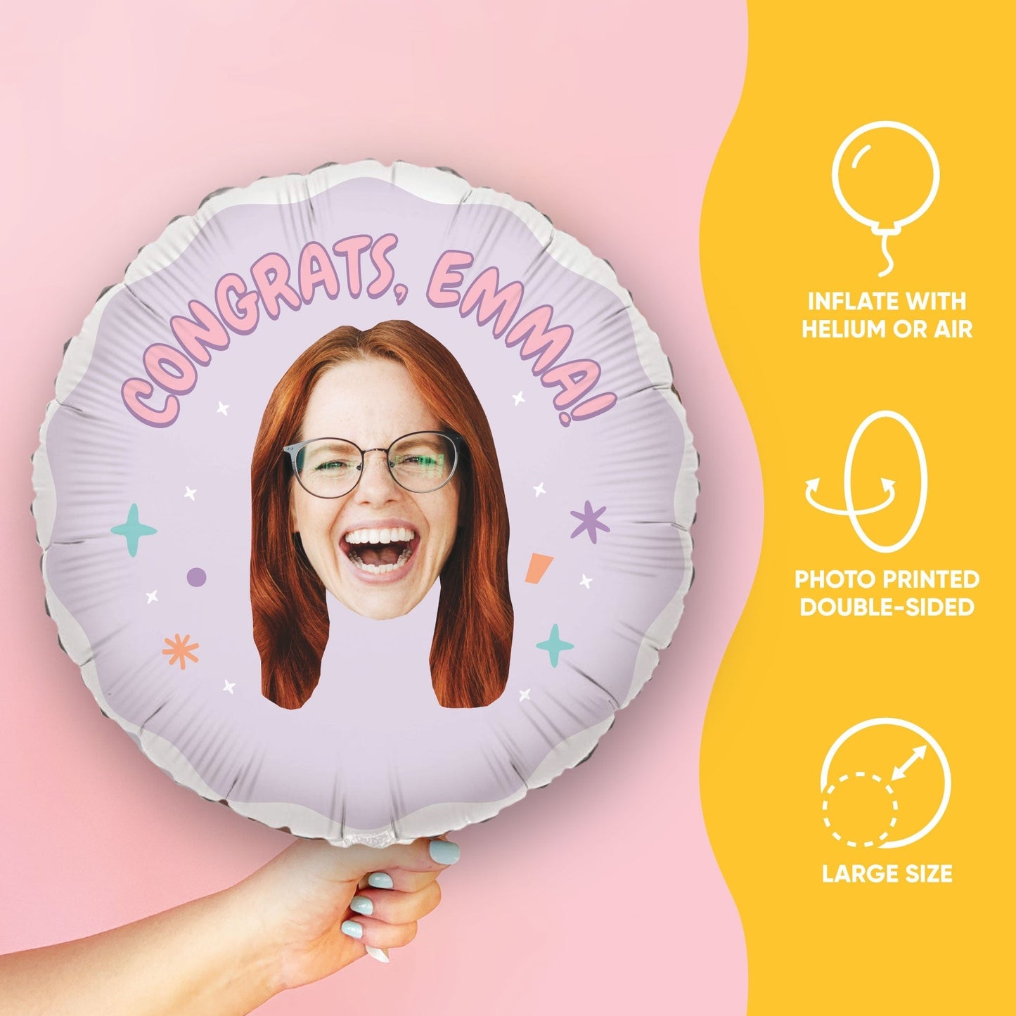 Custom Face Balloon - Pink Birthday - Double Sided - 1 Ct