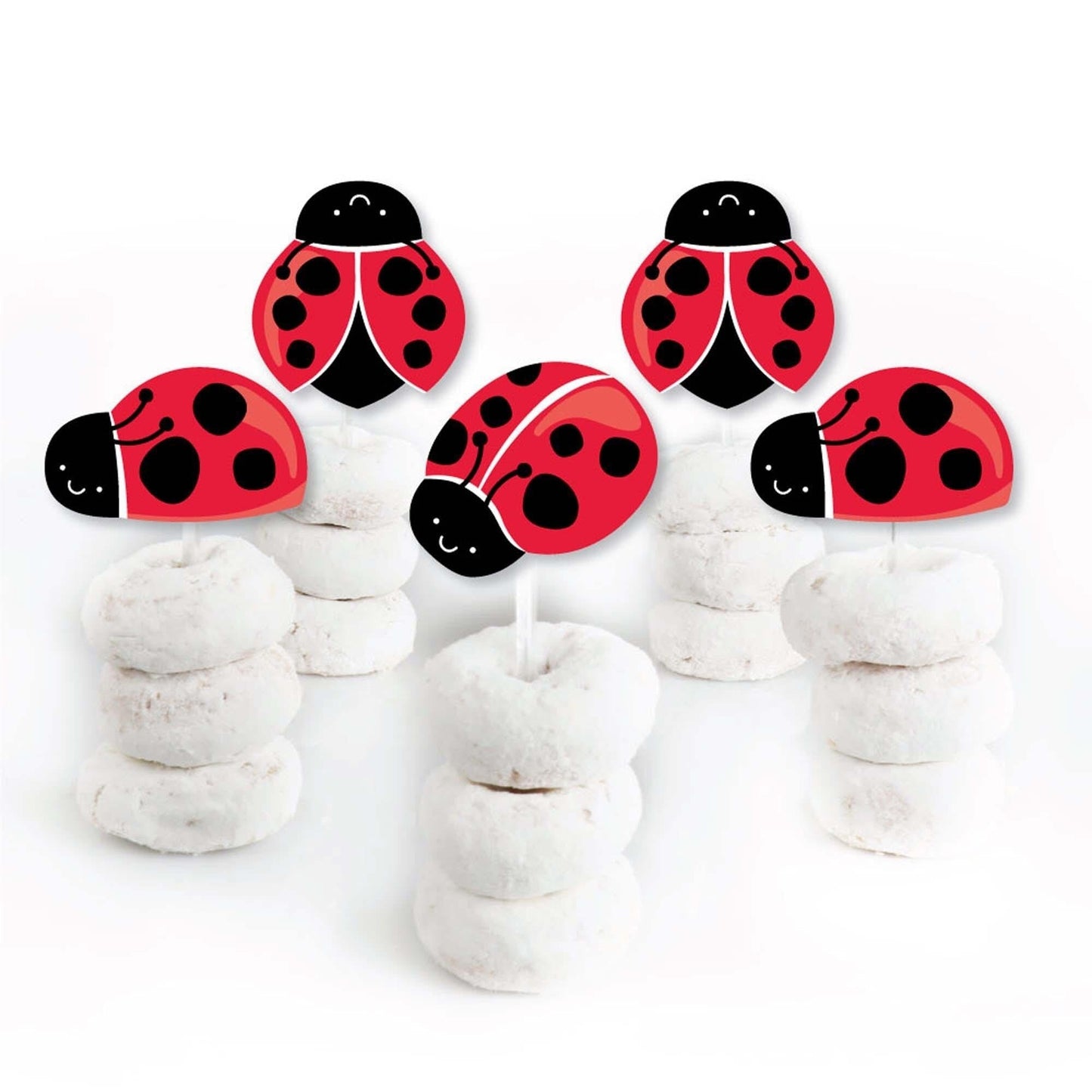 Happy Little Ladybug - Dessert Cupcake Toppers - Baby Shower or Birthday Party Clear Treat Picks - Set of 24