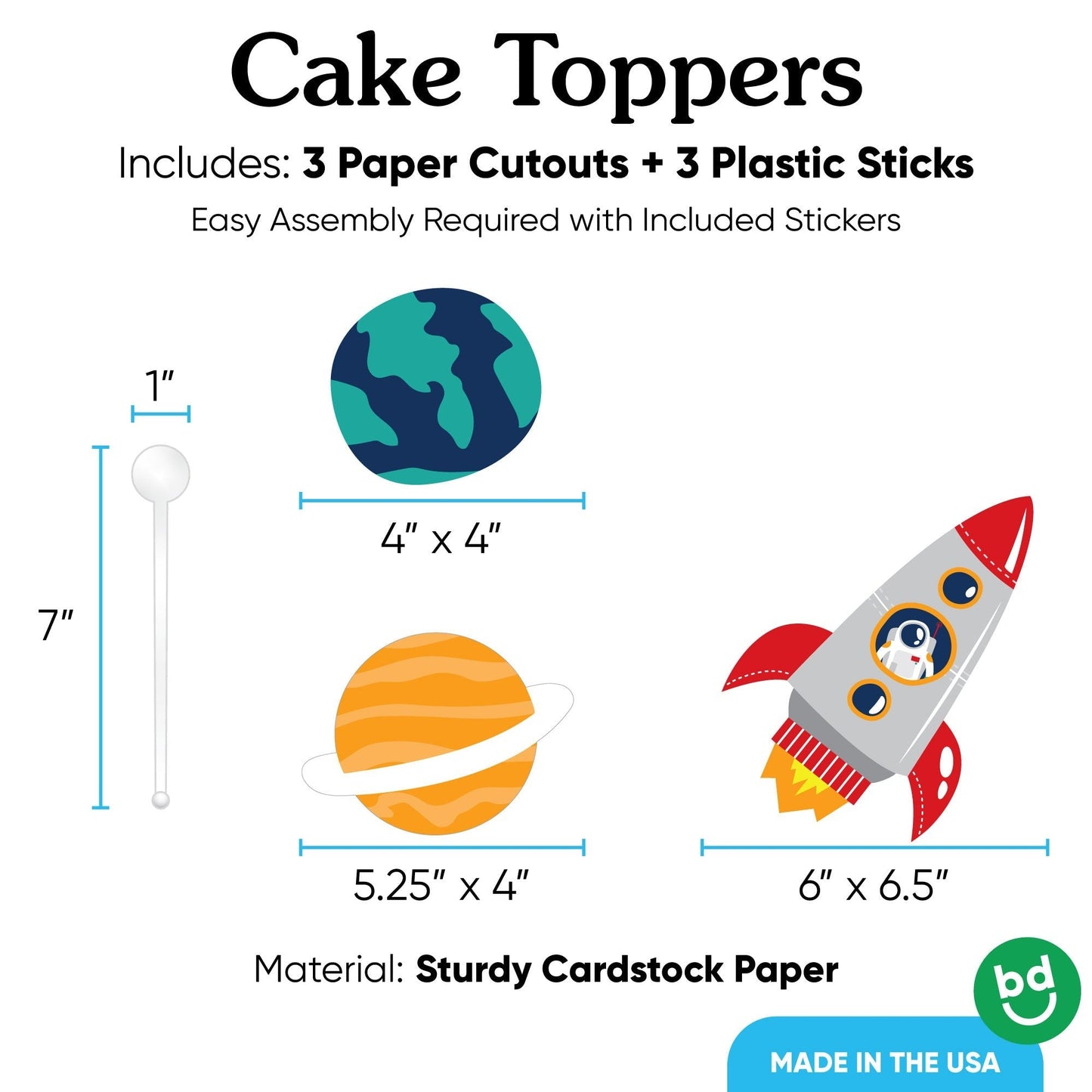 Blast Off to Outer Space Cake Topper - 3 Pc