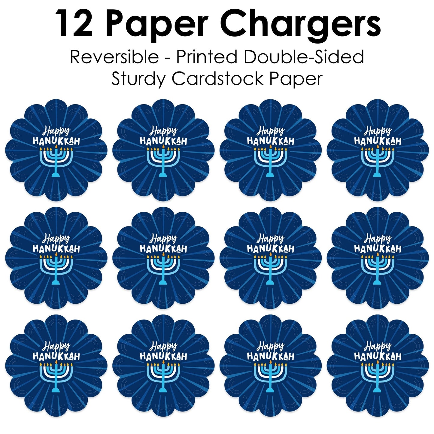 Hanukkah Menorah - Chanukah Holiday Party Round Table Decorations - Paper Chargers - Place Setting For 12