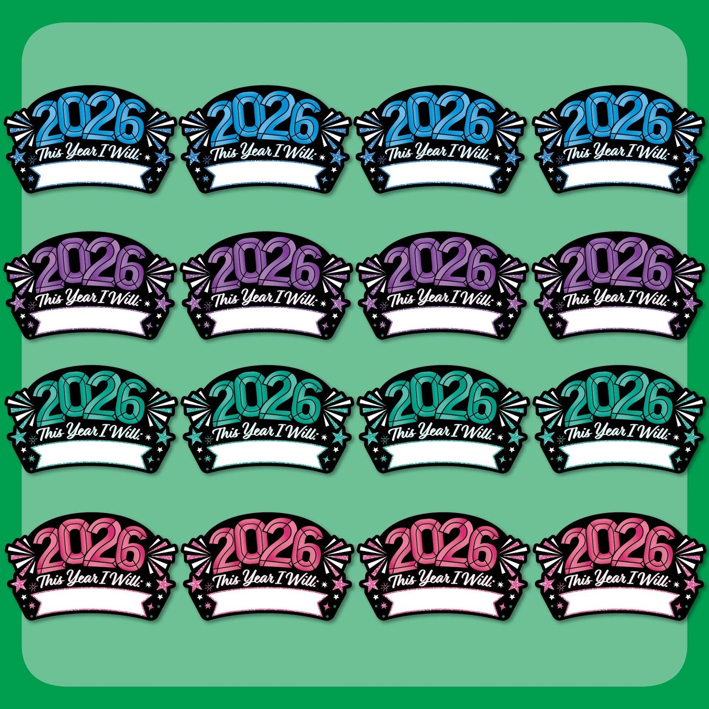 Colorful New Year Resolution Party Headbands - 16 Ct