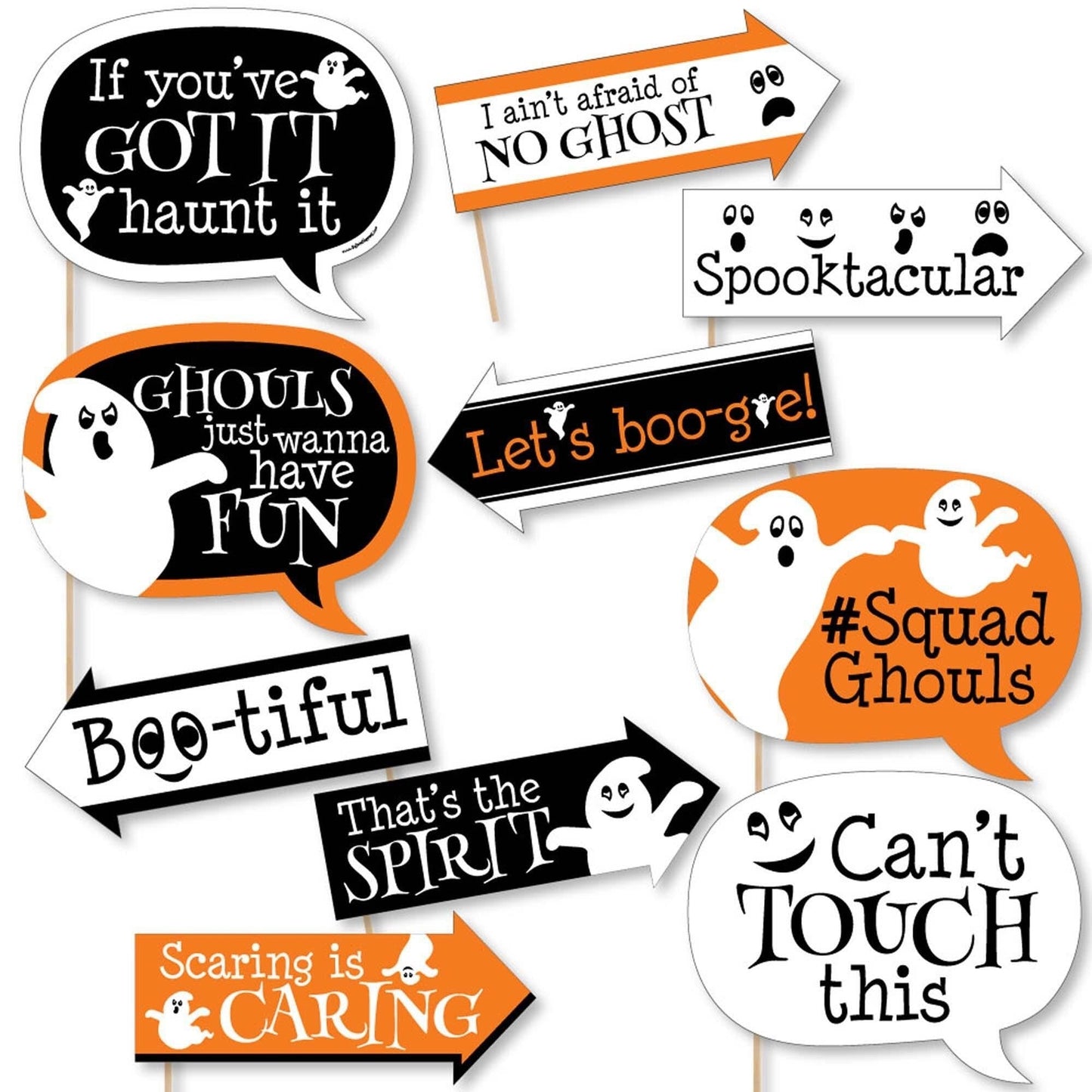 Funny Spooky Ghost - Halloween Party 10 Piece Photo Booth Props Kit