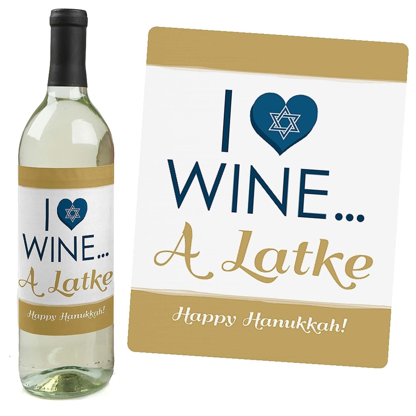 Happy Hanukkah - Chanukah Decorations for Women and Men - Wine Bottle Label Stickers - Set of 4